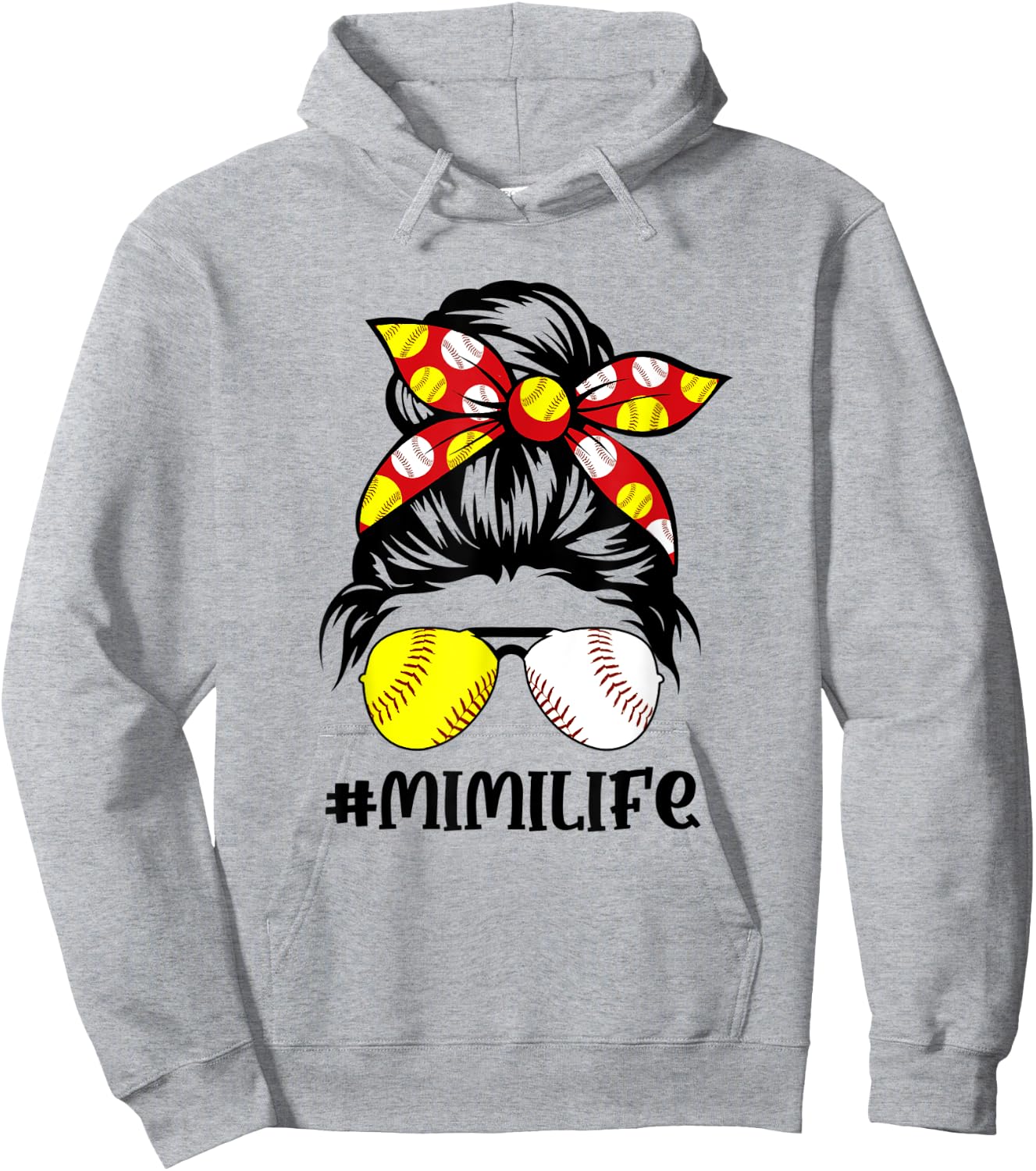 Messy Bun Mimi Life Softball Baseball Mother's Day Hoodie - Hoodie | Ash