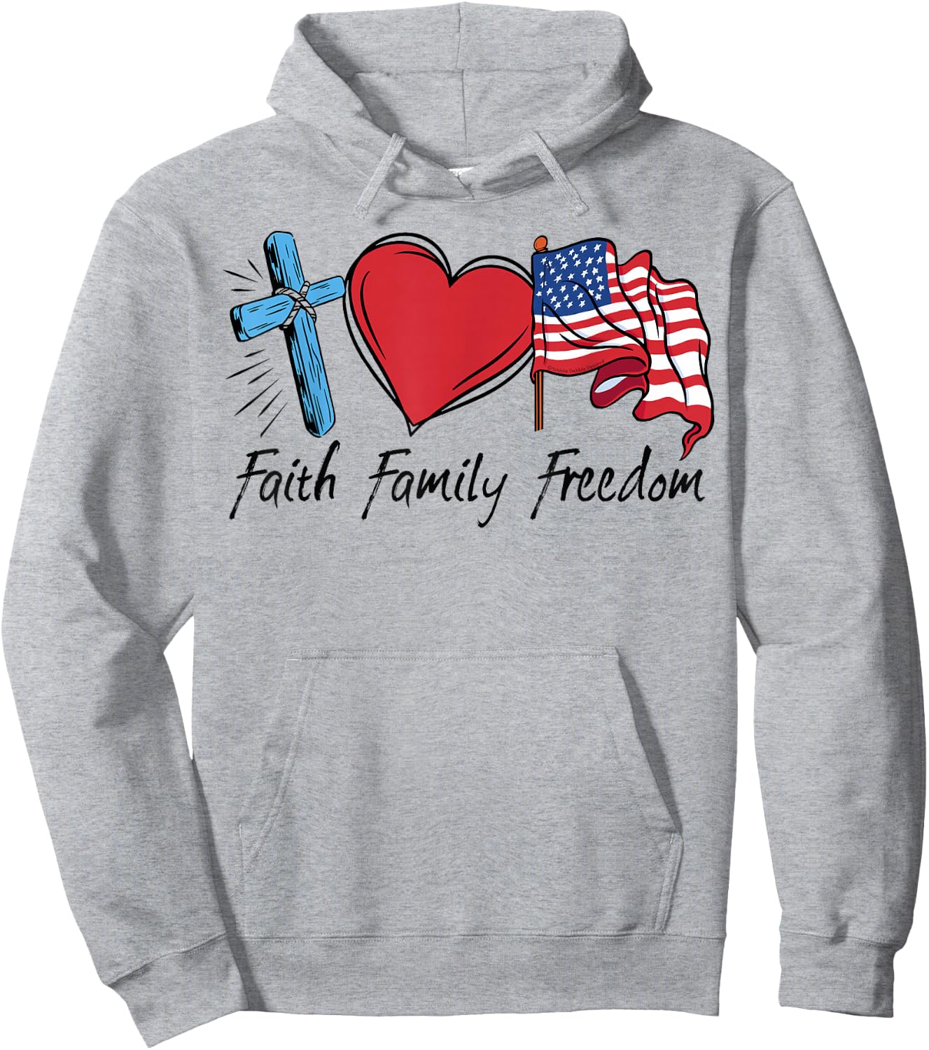Patriotic Retro Faith Family Freedom USA Flag 4th of July Hoodie - Hoodie | Ash