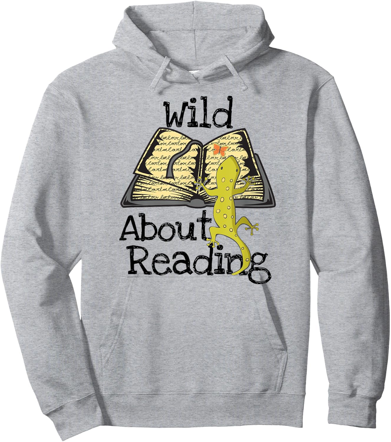 Wild About Reading Gecko Book Gift Teachers Men Women Girls Kids Hoodie - Hoodie | Ash