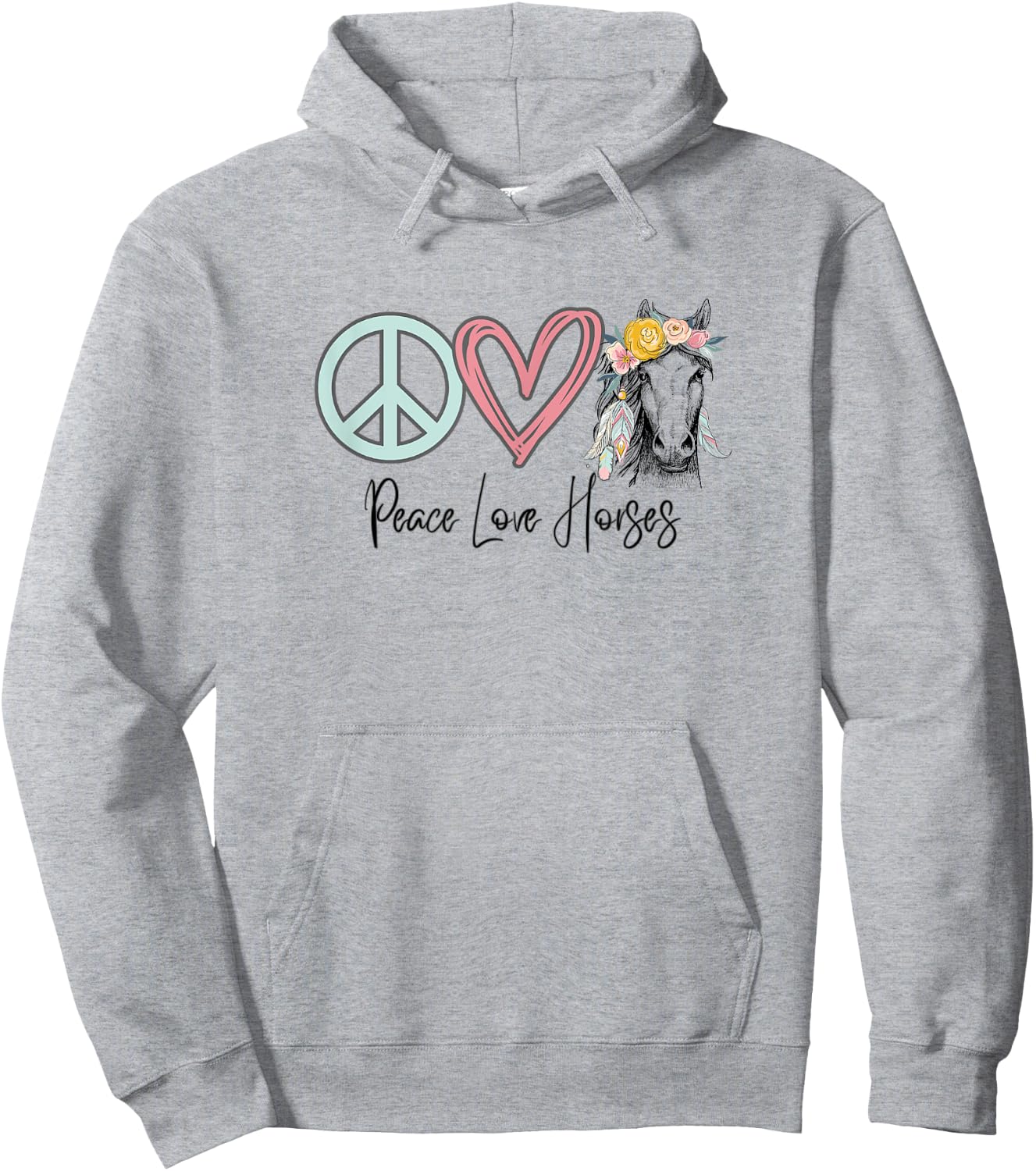 Horse Cowgirls Peace Love Horses Equestrian Horseback Riding Hoodie - Hoodie | Ash
