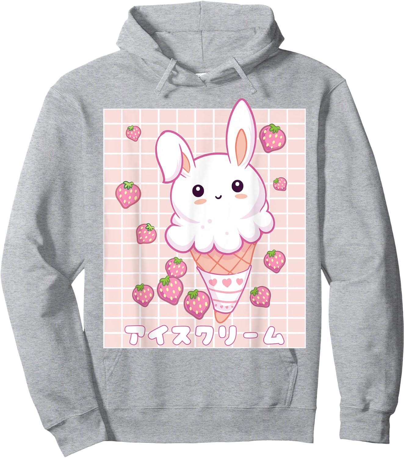 Kawaii Aesthetic Strawberry Ice Cream Bunny Vaporwave Hoodie - Hoodie | Ash