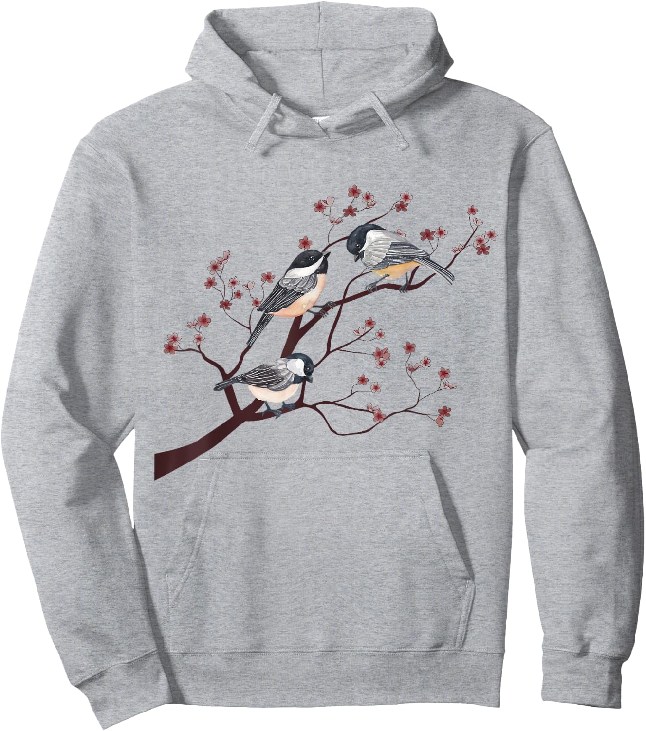 Bird Watching Nature Animal Vintage Blossom Chickadee Hoodie - Hoodie | Ash