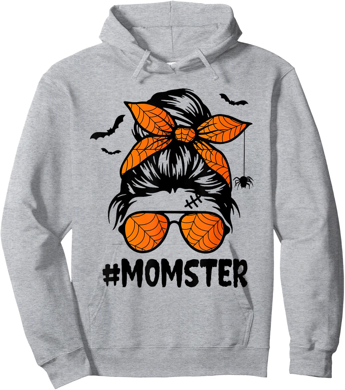 Momster Halloween Mom Messy Bun Leopard Hoodie - Hoodie | Ash