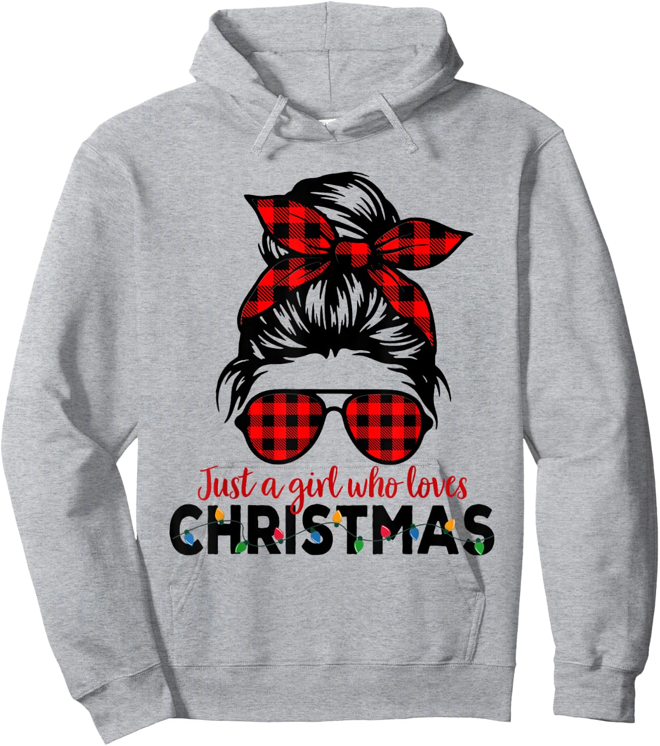 Just a Girl Who Loves Christmas Women Messy Bun Buffalo Hoodie - Hoodie | Ash