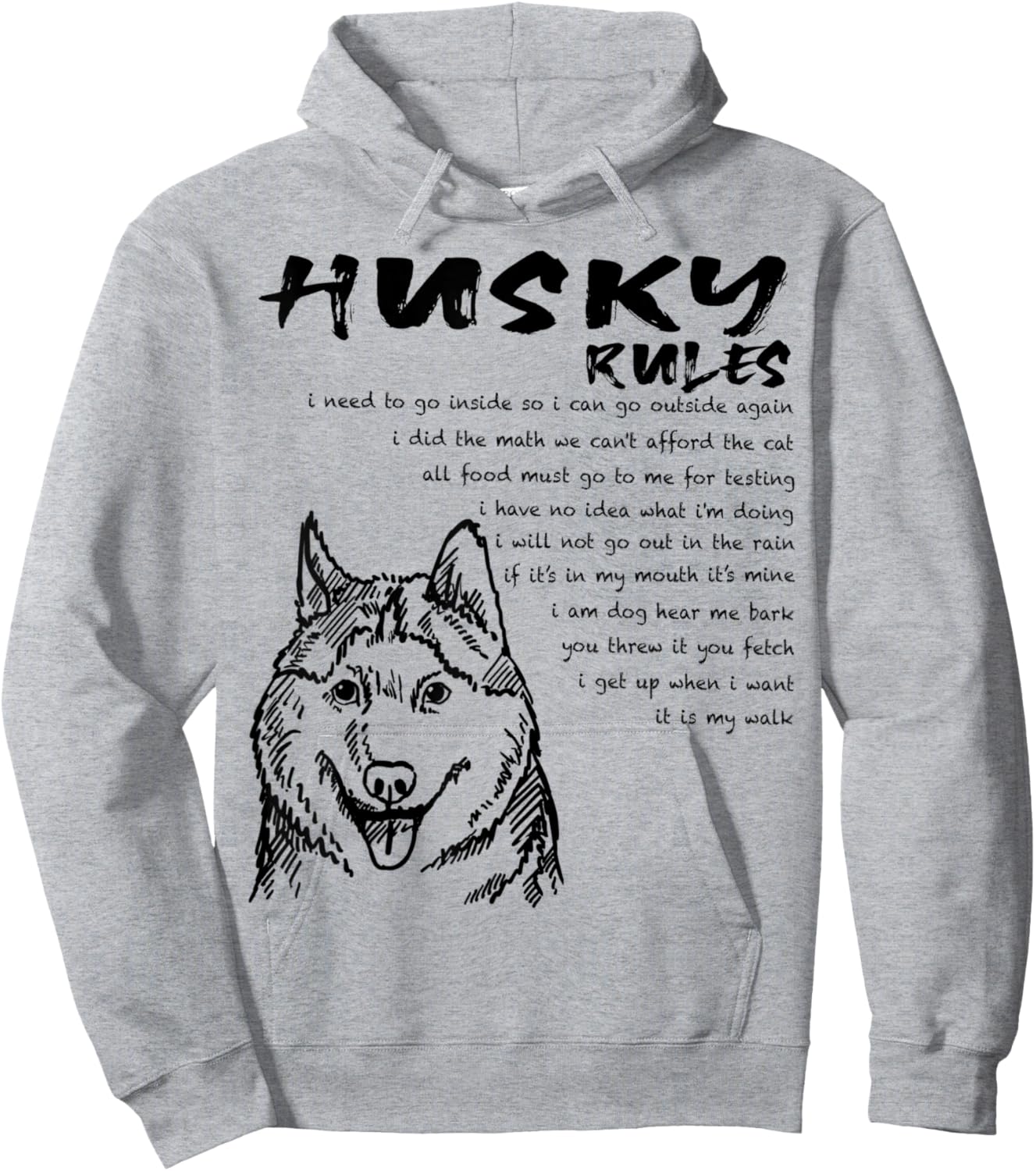 Funny Siberian Husky Dog Rules Hand Drawn Art Black Hoodie - Hoodie | Ash