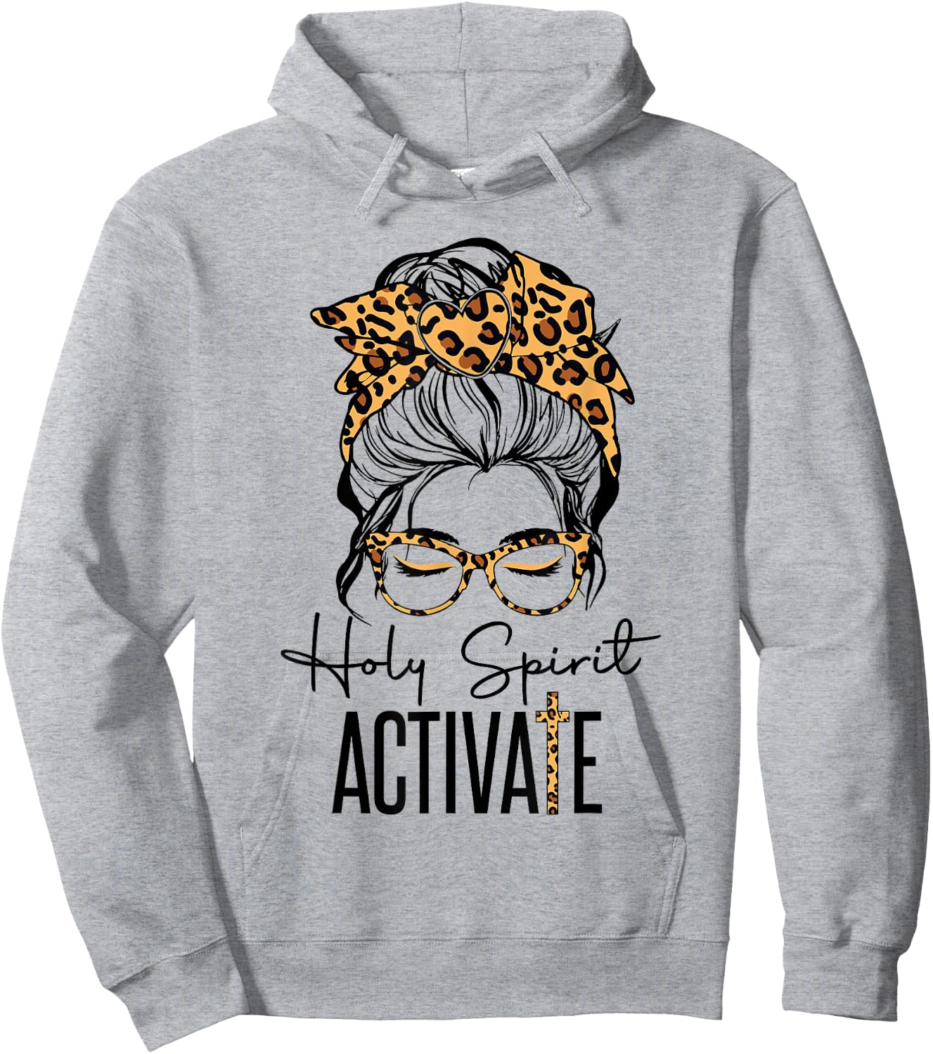Holy Spirit Activate Black Mom Life Leopard Messy Bun Women Hoodie - Hoodie | Ash