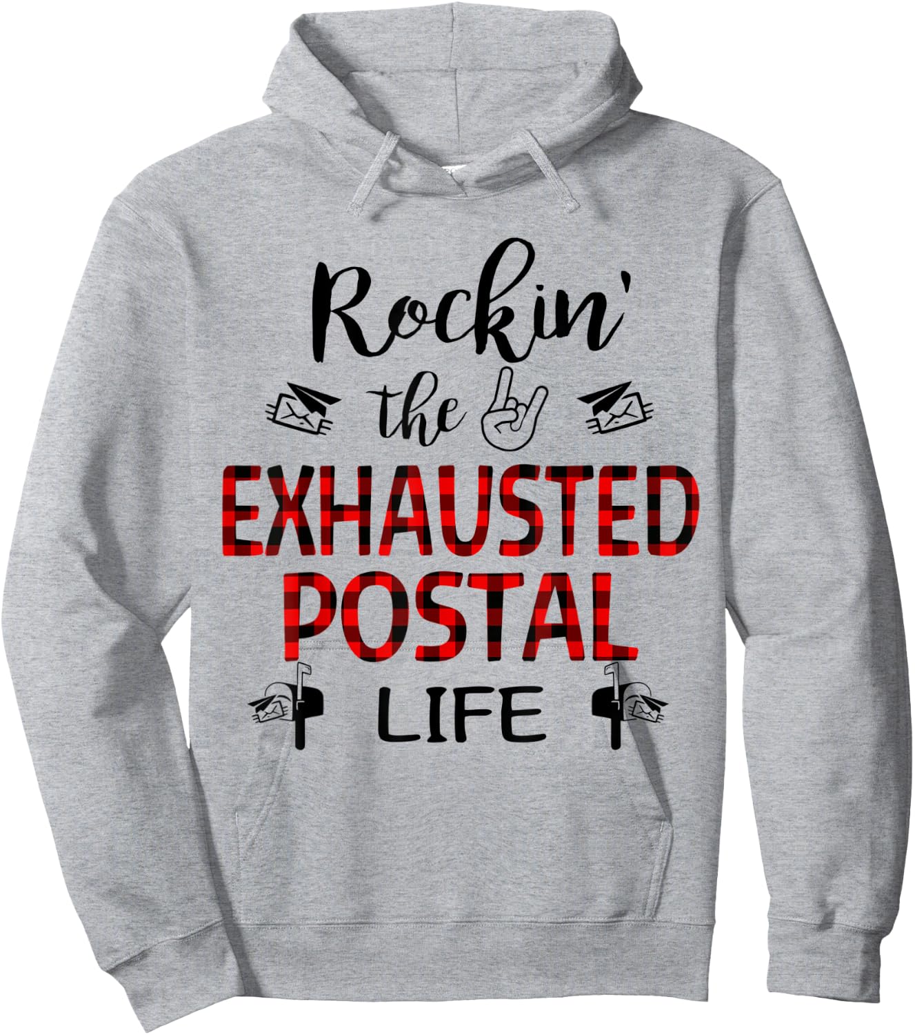 Red Plaid Rockin’ the exhausted postal life Hoodie - Hoodie | Ash