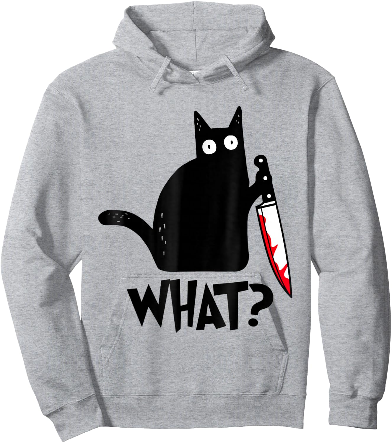 Cat What? Funny Black Cat Murderous Cat With Knife Hoodie - Hoodie | Ash