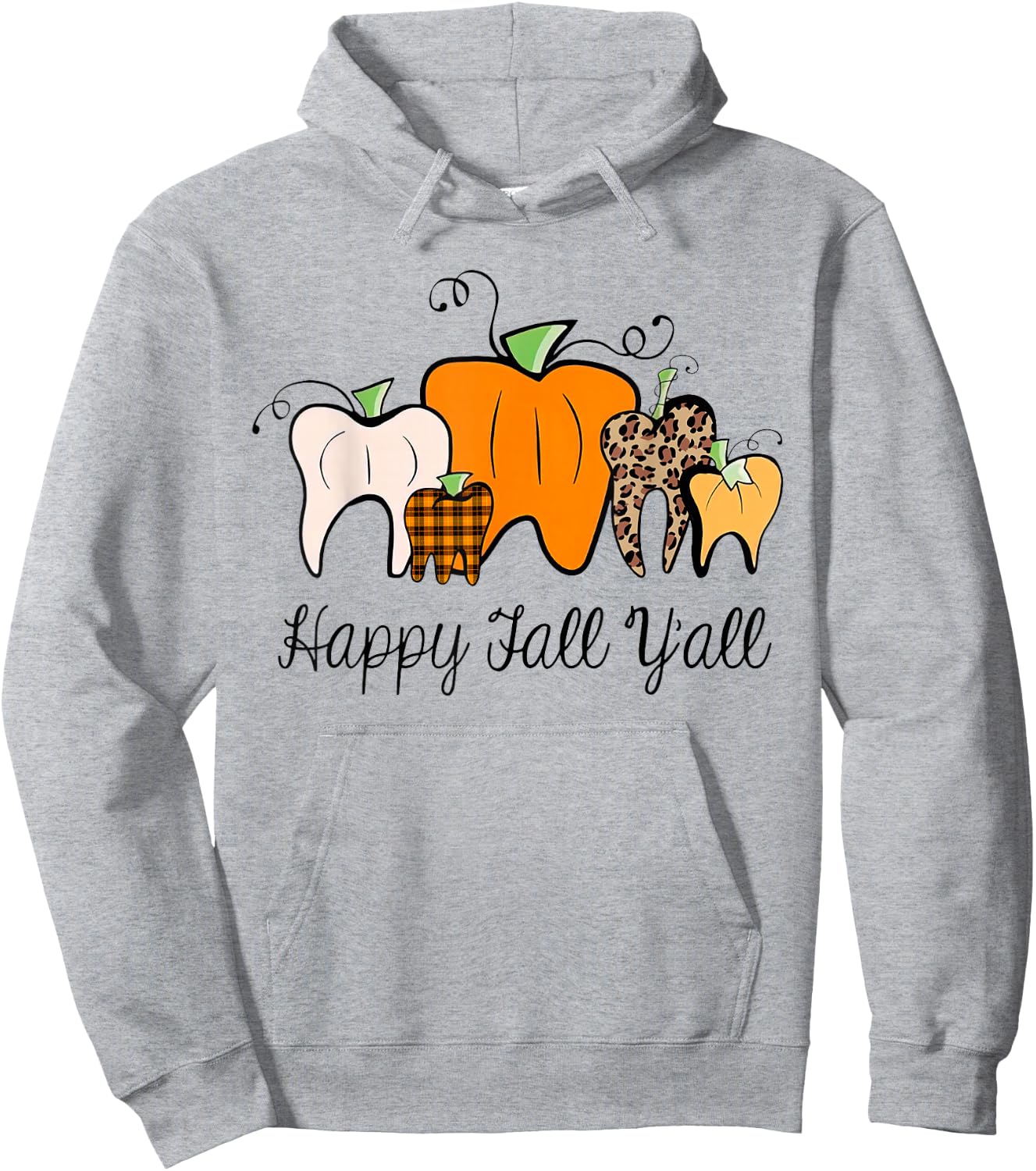 Happy Fall Y'all Pumpkin Tooth Lepard Halloween Dentist Fall Hoodie - Hoodie | Ash
