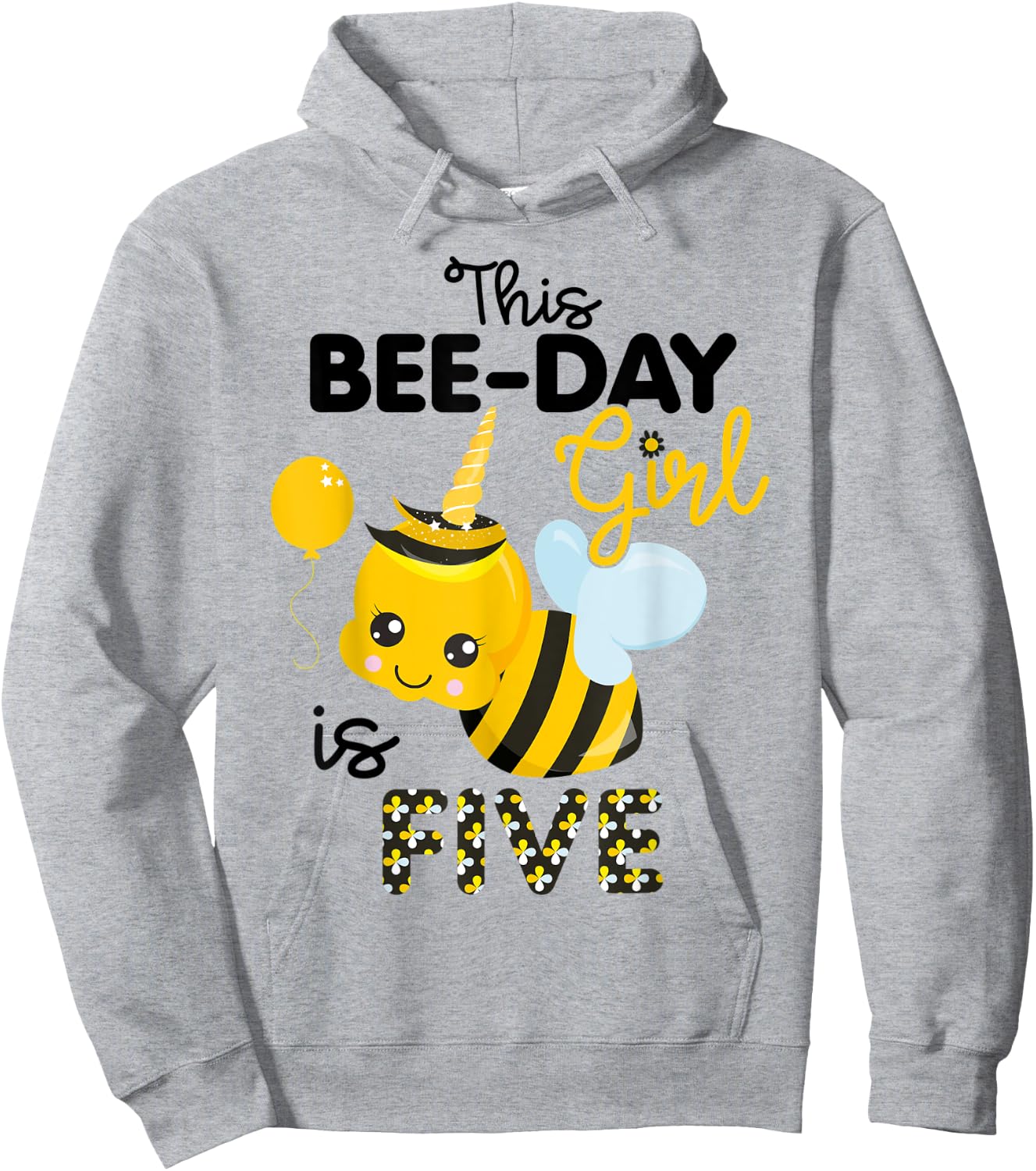 5th Birthday Girl Bee Themed 5 Year Old Bday Matching Party Hoodie - Hoodie | Ash