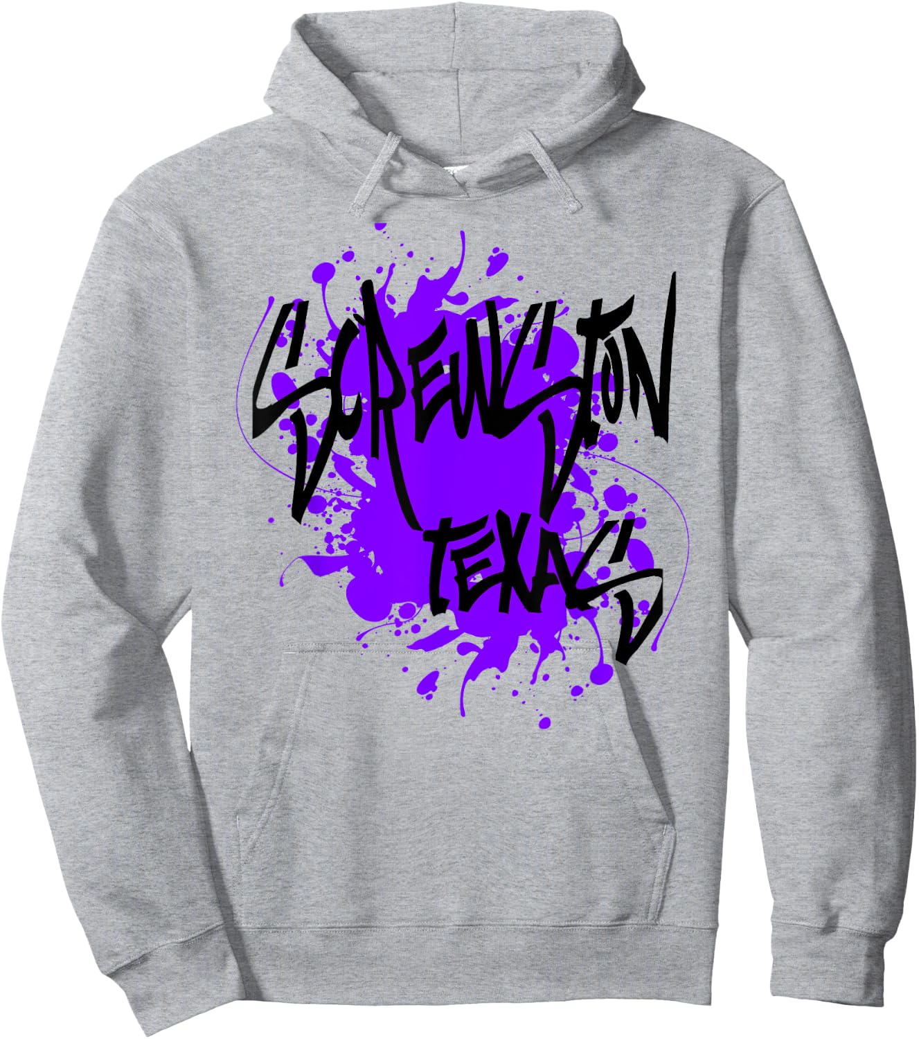 Screwston Texas Houston Design with Purple Paint Splatter Hoodie - Hoodie | Ash