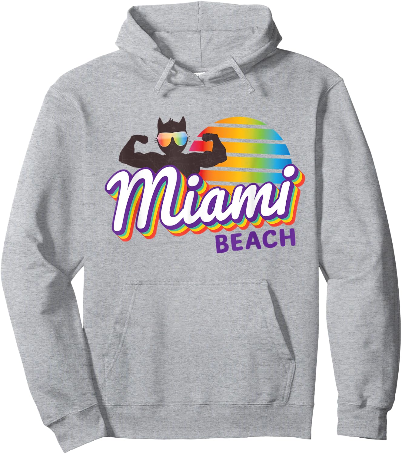 Miami Muscle Cool Retro Cat Weight Lifter MIA (Miami) Cat Hoodie - Hoodie | Ash