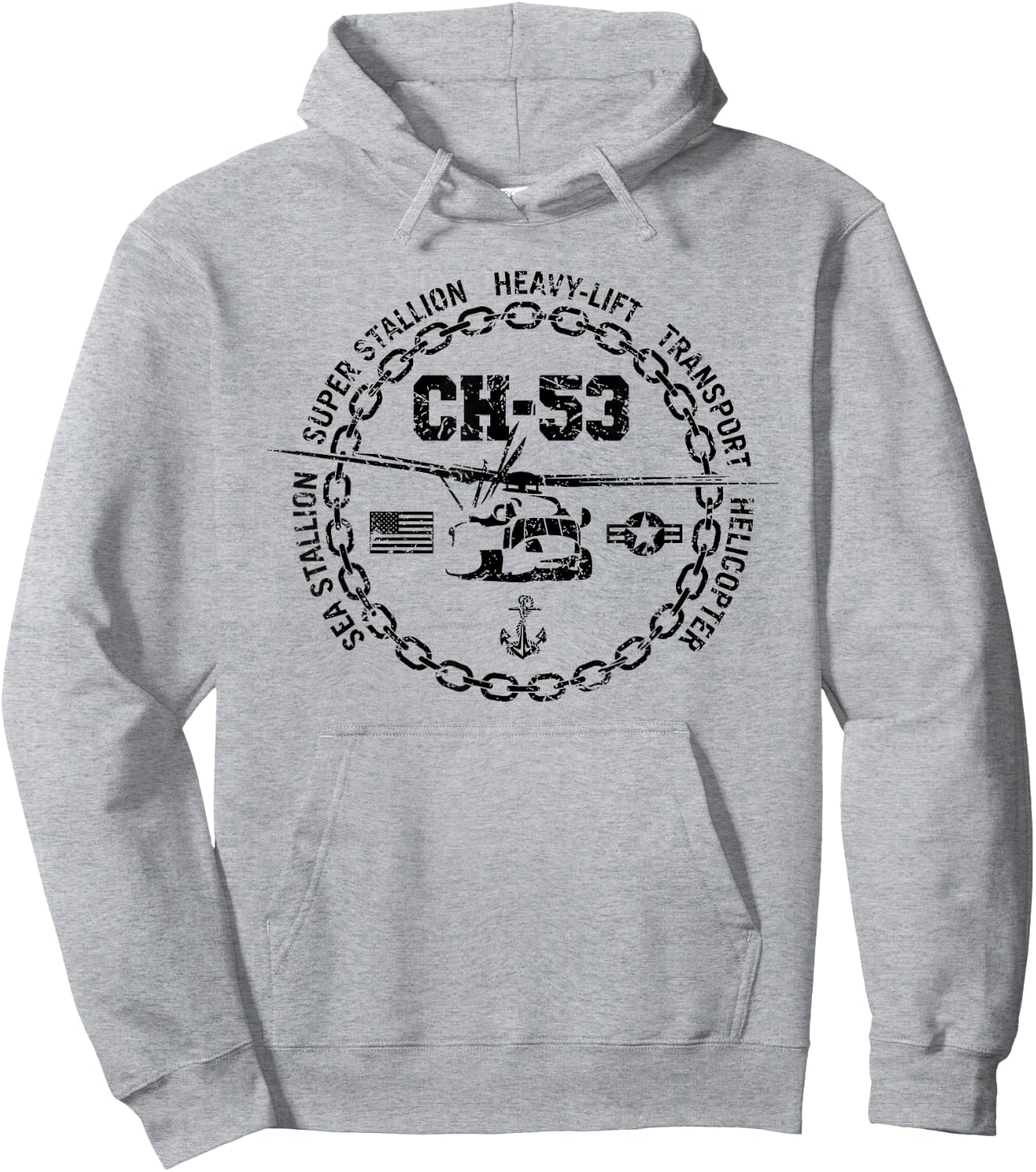 CH-53 Military Helicopter Vintage Distressed Style Design Hoodie - Hoodie | Ash