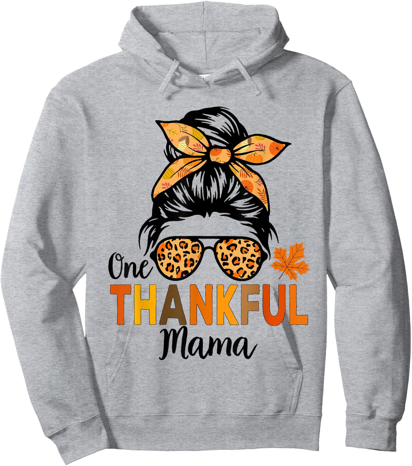 One Thankful Mama Thanksgiving Women Messy Bun Leopard Hoodie - Hoodie | Ash