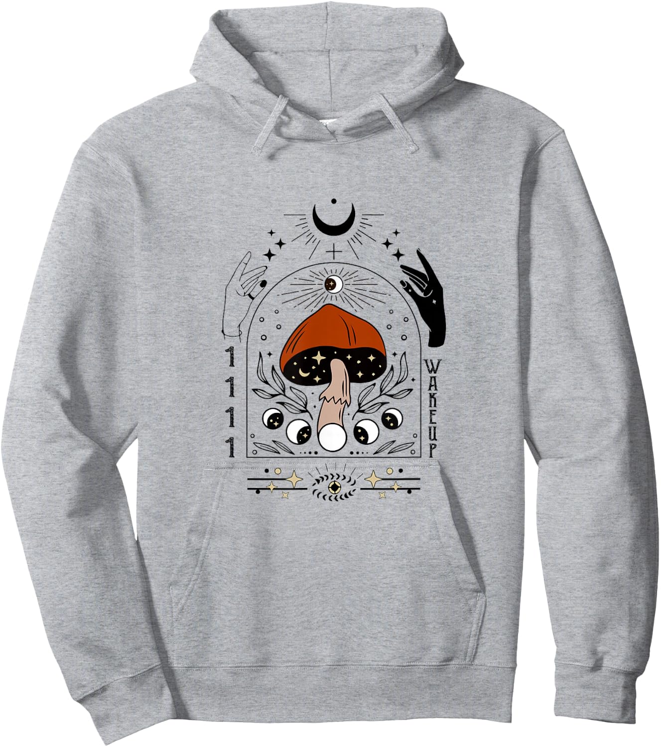 1111 Wake Up Angel Number Spiritual Mystical Mushroom 11:11 Hoodie - Hoodie | Ash