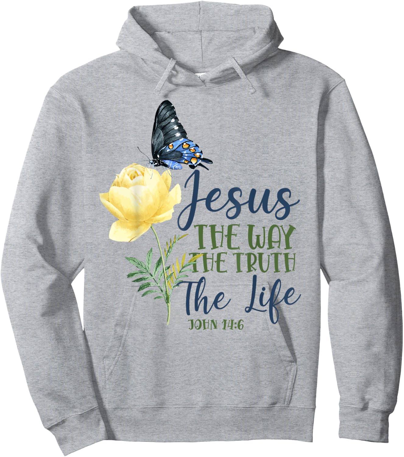 Christian Bible Verse Quote Butterfly Rose Flower John 14:6 Hoodie - Hoodie | Ash