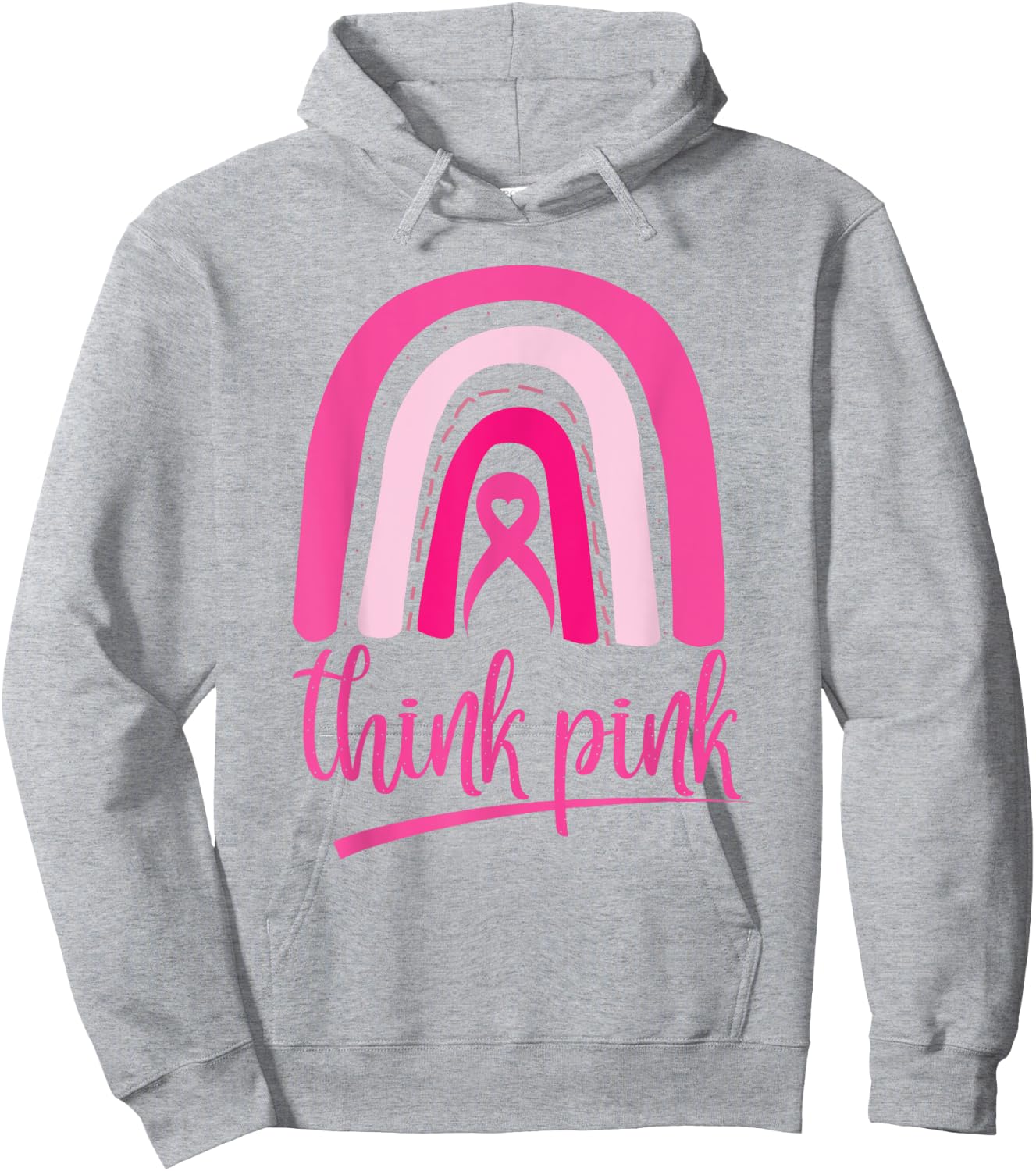 Think Pink Ribbon Rainbow Breast Cancer Awareness Awareness Hoodie - Hoodie | Ash