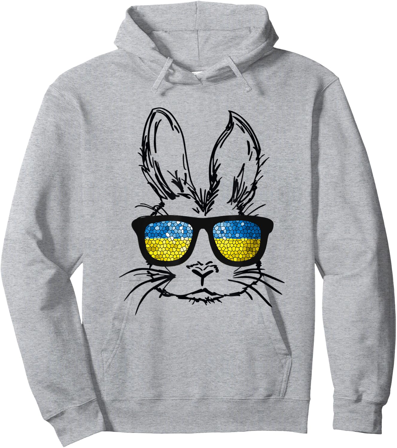 Cute Bunny Face Wearing Glasses Ukraine Flag Easter Day Hoodie - Hoodie | Ash