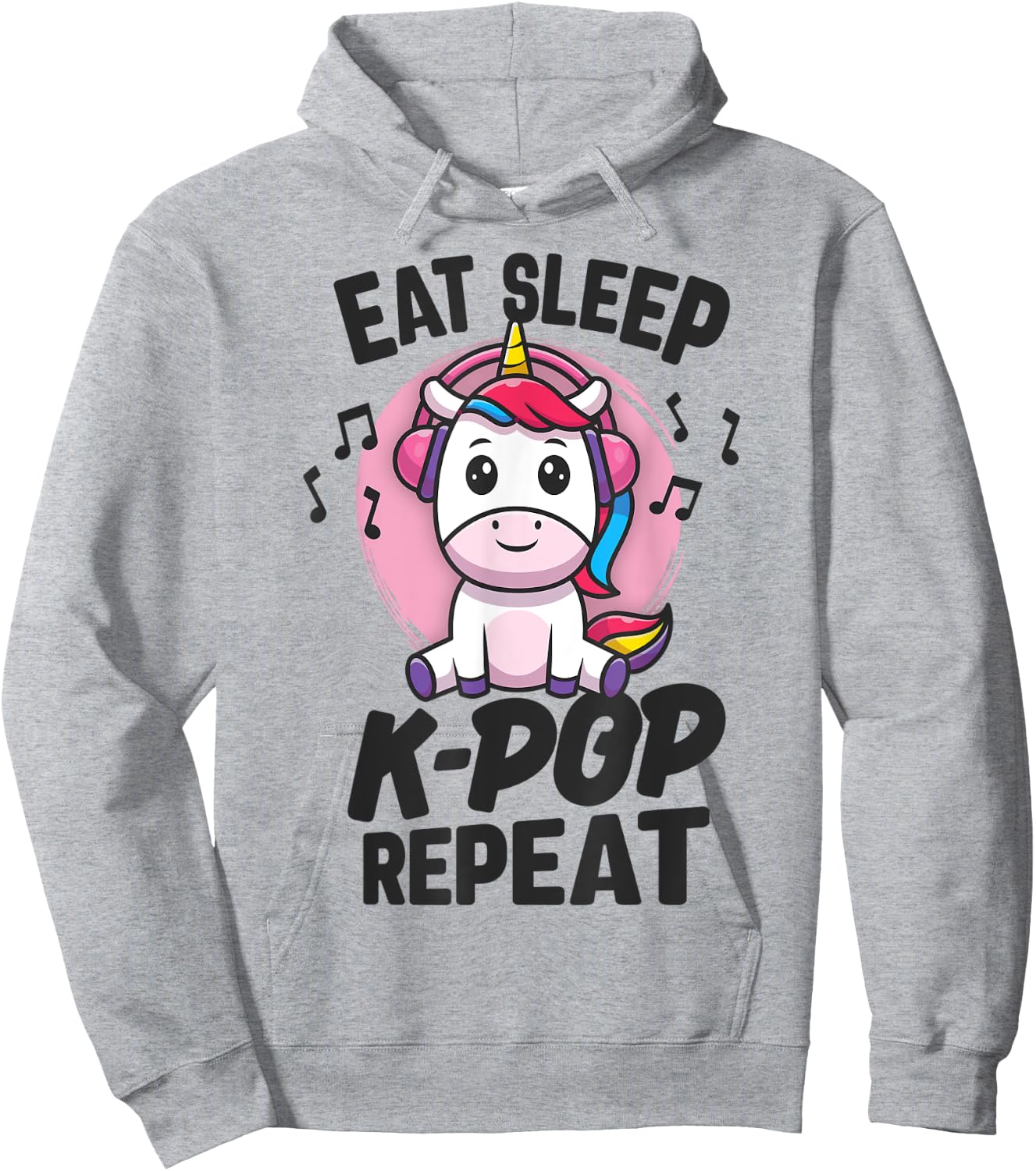 Eat Sleep KPop Repeat Kawaii Unicorn Korean Merchandise Hoodie - Hoodie | Ash