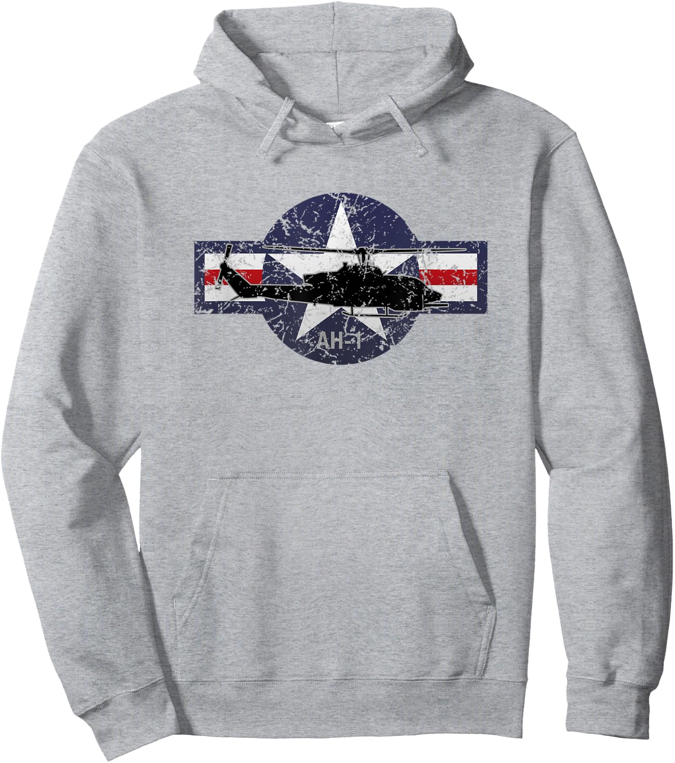 Military AH-1 Helicopter USA Roundel Distressed Style Hoodie - Hoodie | Ash