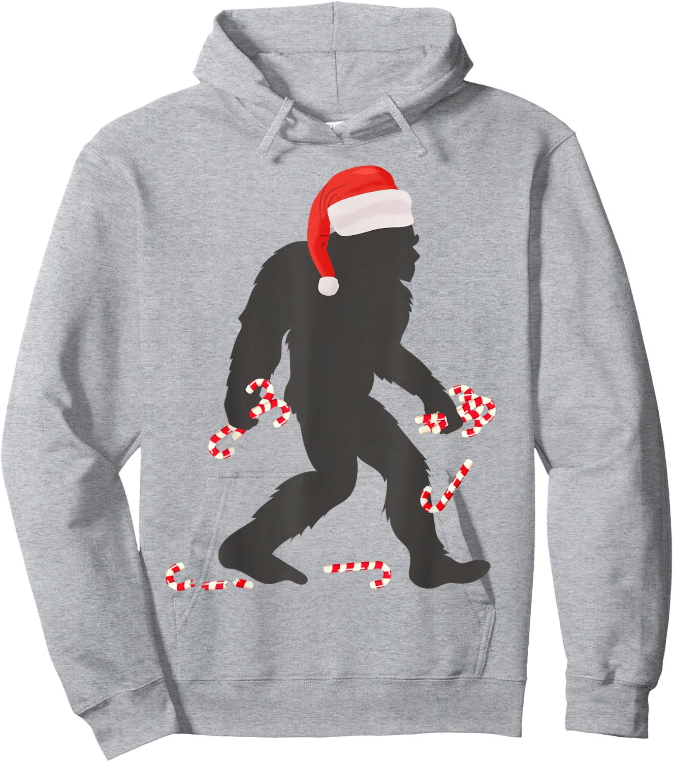 Funny Christmas Bigfoot with Santa Hat Carrying Candy Canes Hoodie - Hoodie | Ash