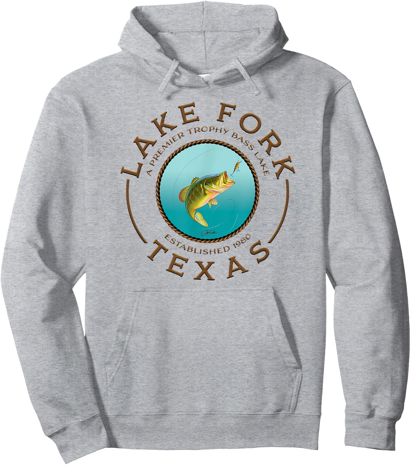 JCombs: Lake Fork, Texas, Largemouth Bass, Fishing Hoodie - Hoodie | Ash