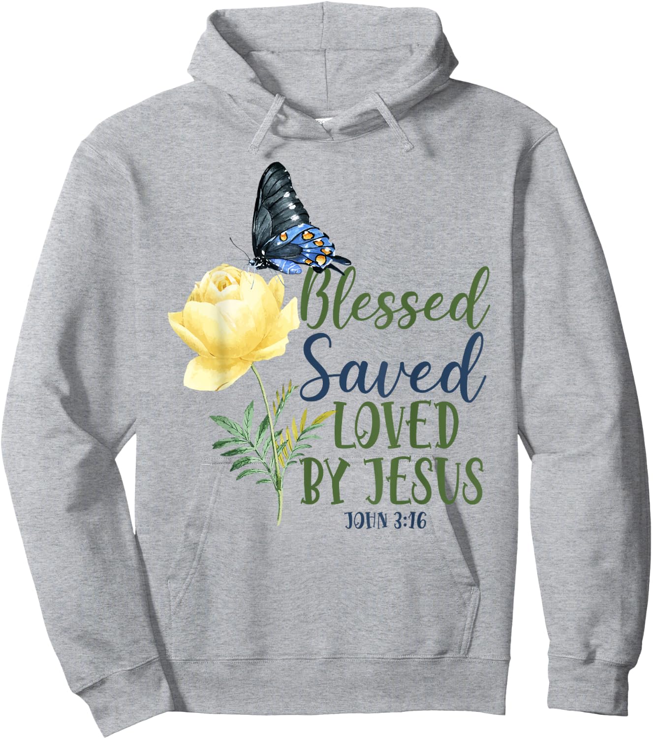 Christian Bible Verse Quote Butterfly Rose Flower John 3:16 Hoodie - Hoodie | Ash
