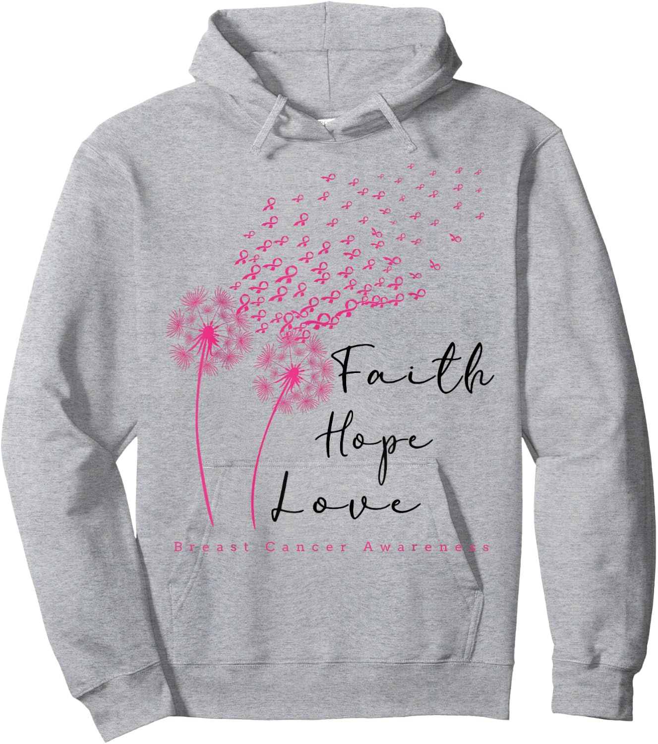 Pink Ribbon Dandelion Faith Hope Love Breast Cancer Hoodie - Hoodie | Ash