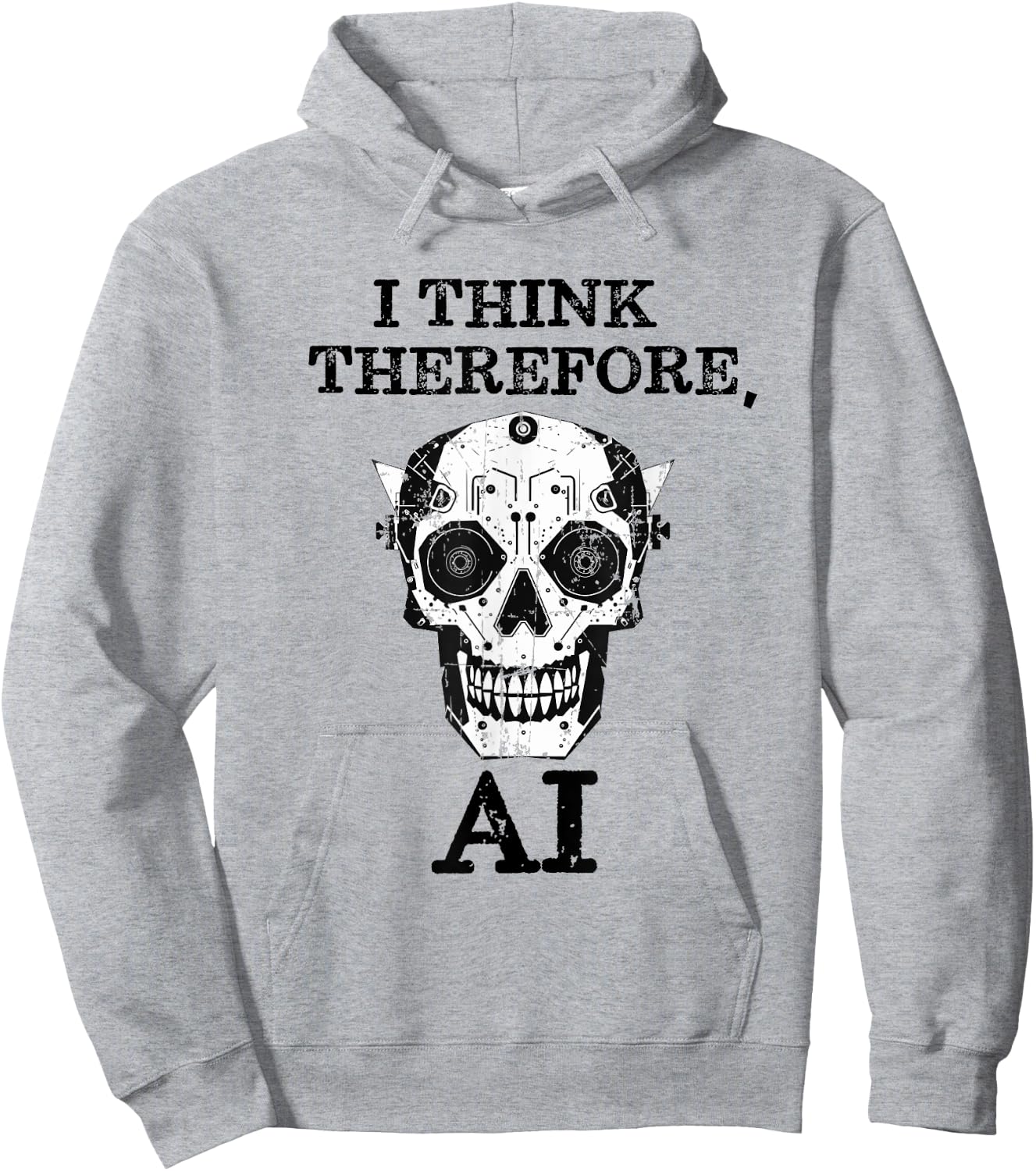 funny ChatGPT I think therefore I am AI Robot Skull Hoodie - Hoodie | Ash