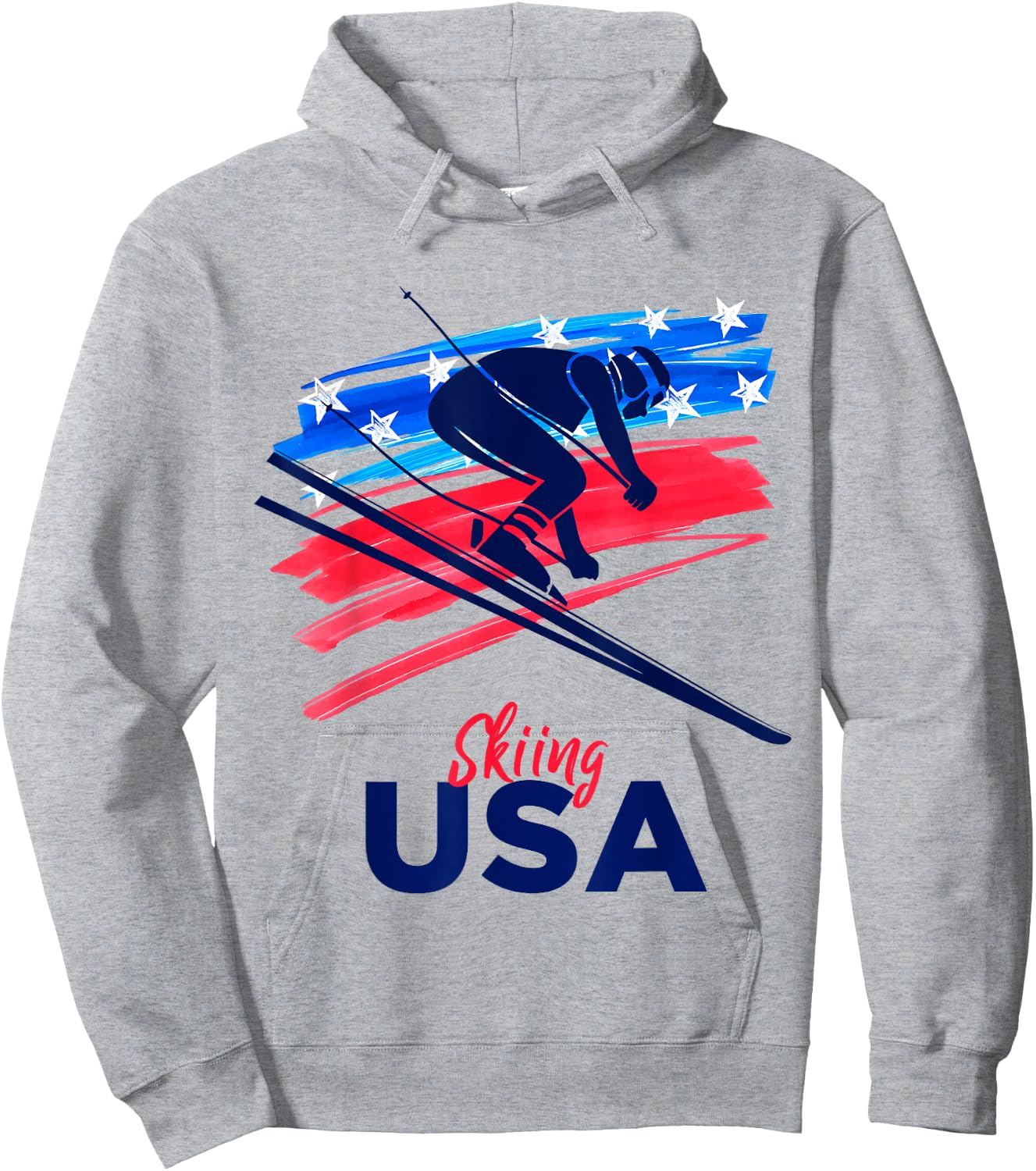 Skiing USA Support the Team Shirt USA Flag Skiing Lover Kids Men Hoodie - Hoodie | Ash