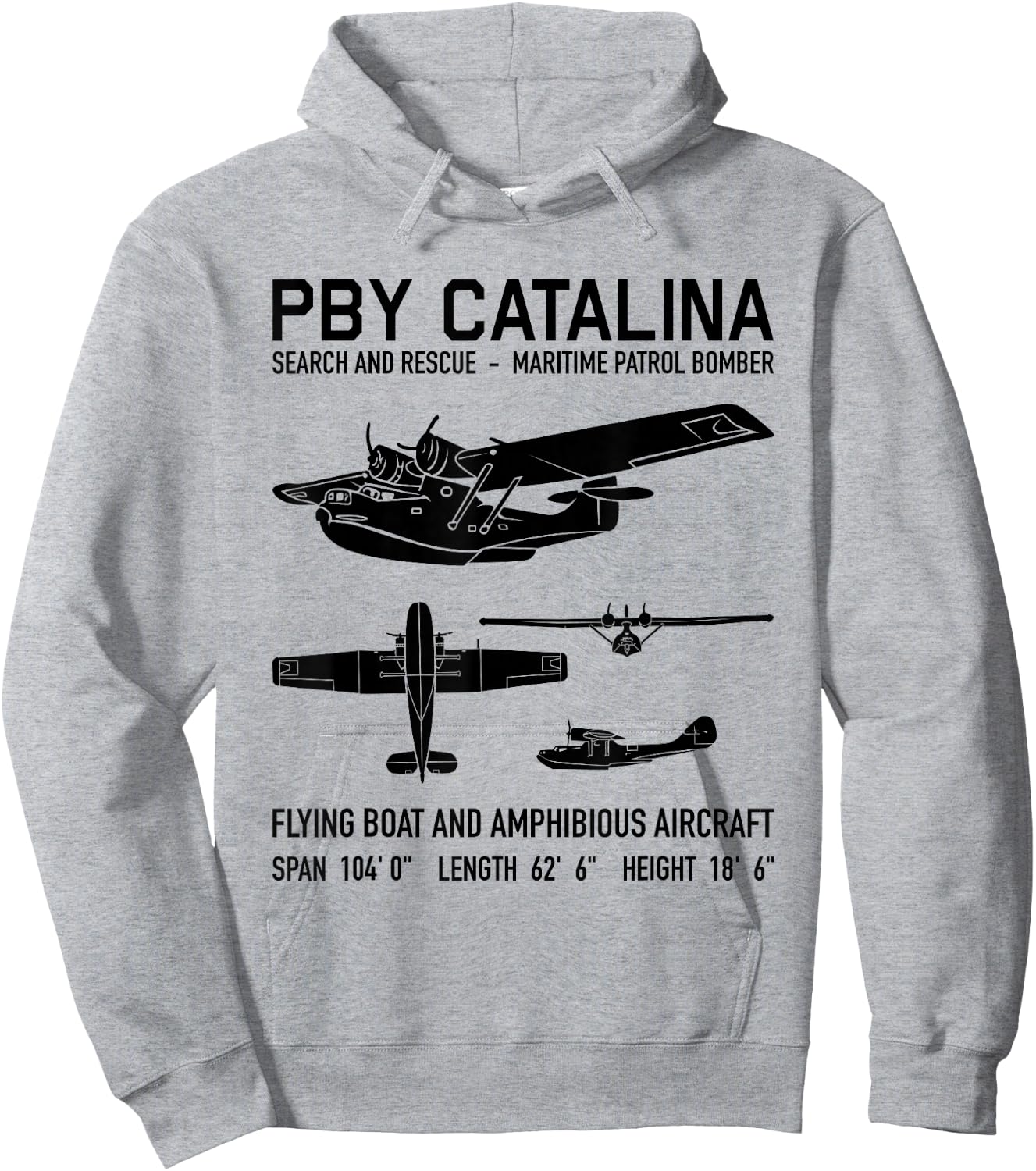 PBY Catalina American WW2 Flying Boat Dark Silhouettes Hoodie - Hoodie | Ash
