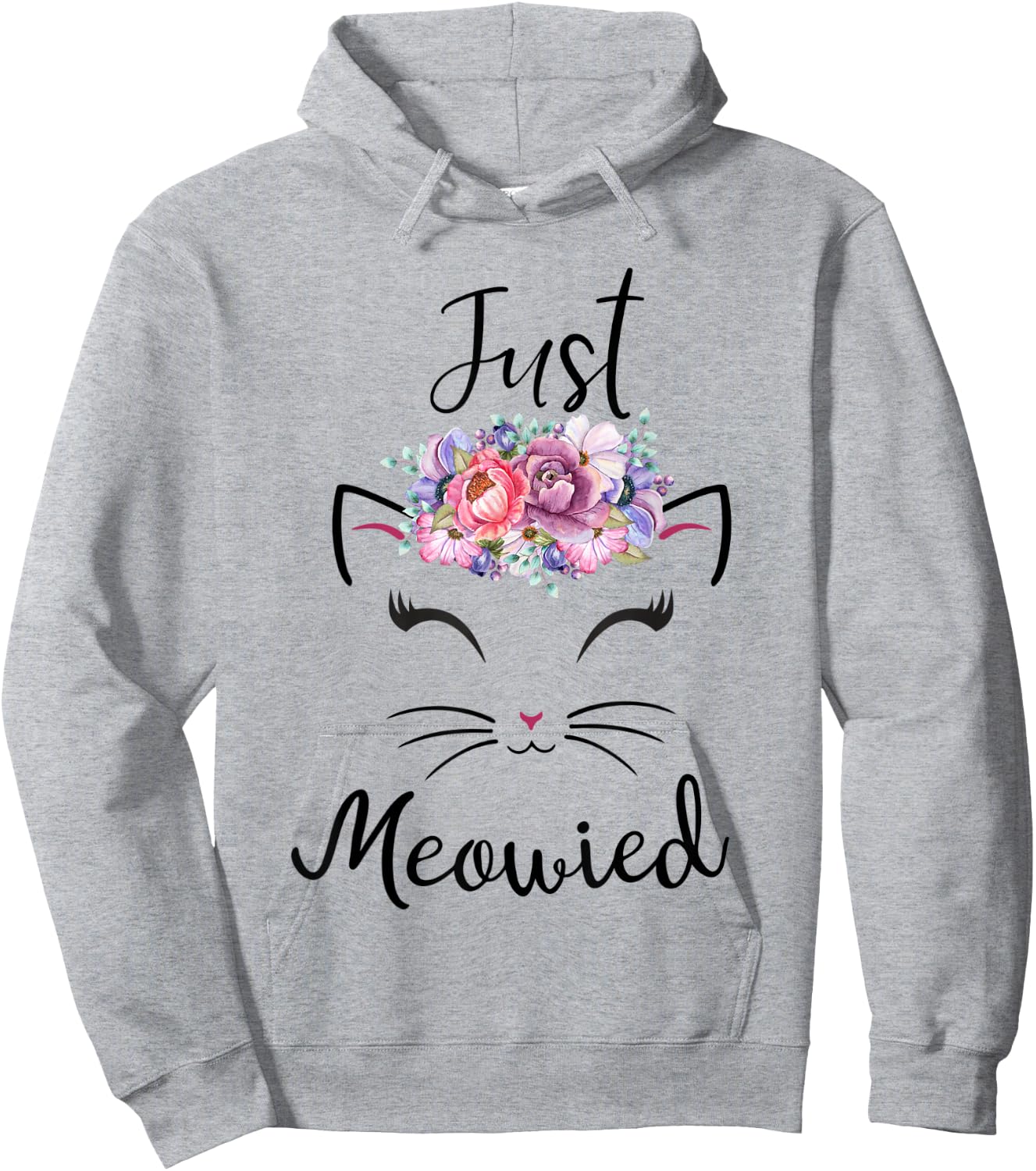Cute Cat Lover Married Couple Just Meowied Newlyweds Women Kids Hoodie - Hoodie | Ash