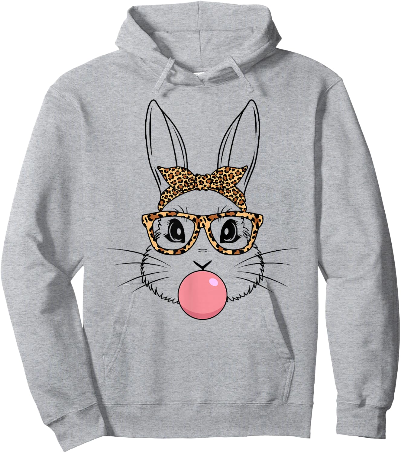 Bunny Face With Glasses Leopard Print Happy Easter Day Women Hoodie - Hoodie | Ash