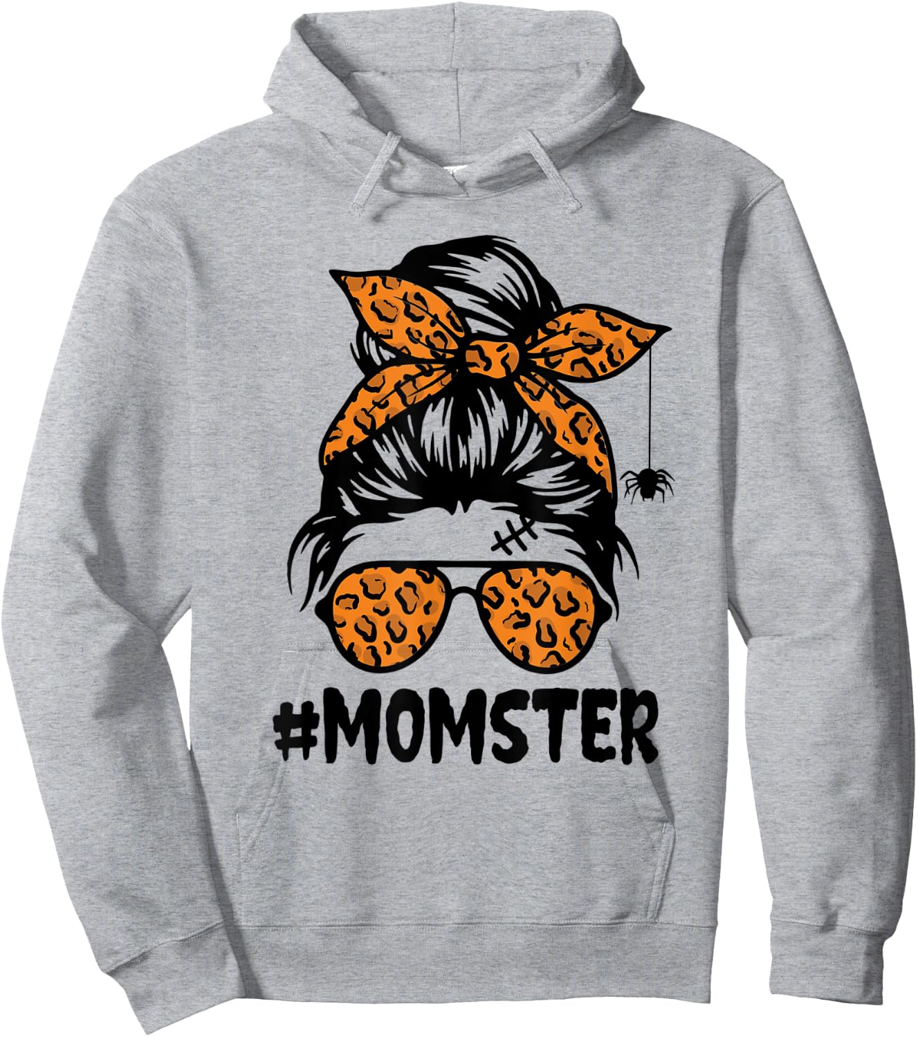 Momster Shirt Halloween Mom Messy Bun Leopard Hoodie - Hoodie | Ash