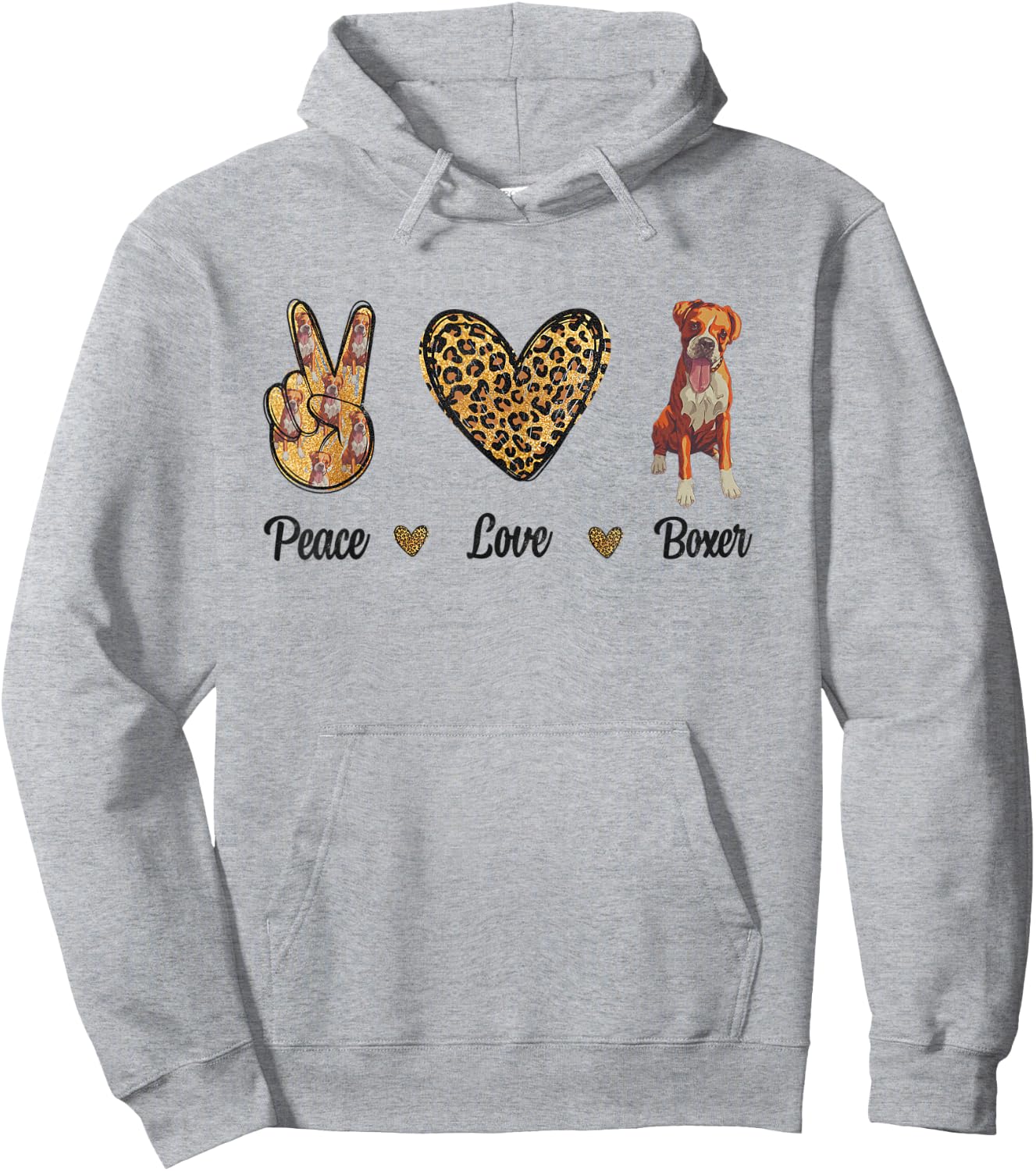 Peace Love Boxer Animal Lover Pet Dog Puppy Owner Leopard Women Kids Hoodie - Hoodie | Ash