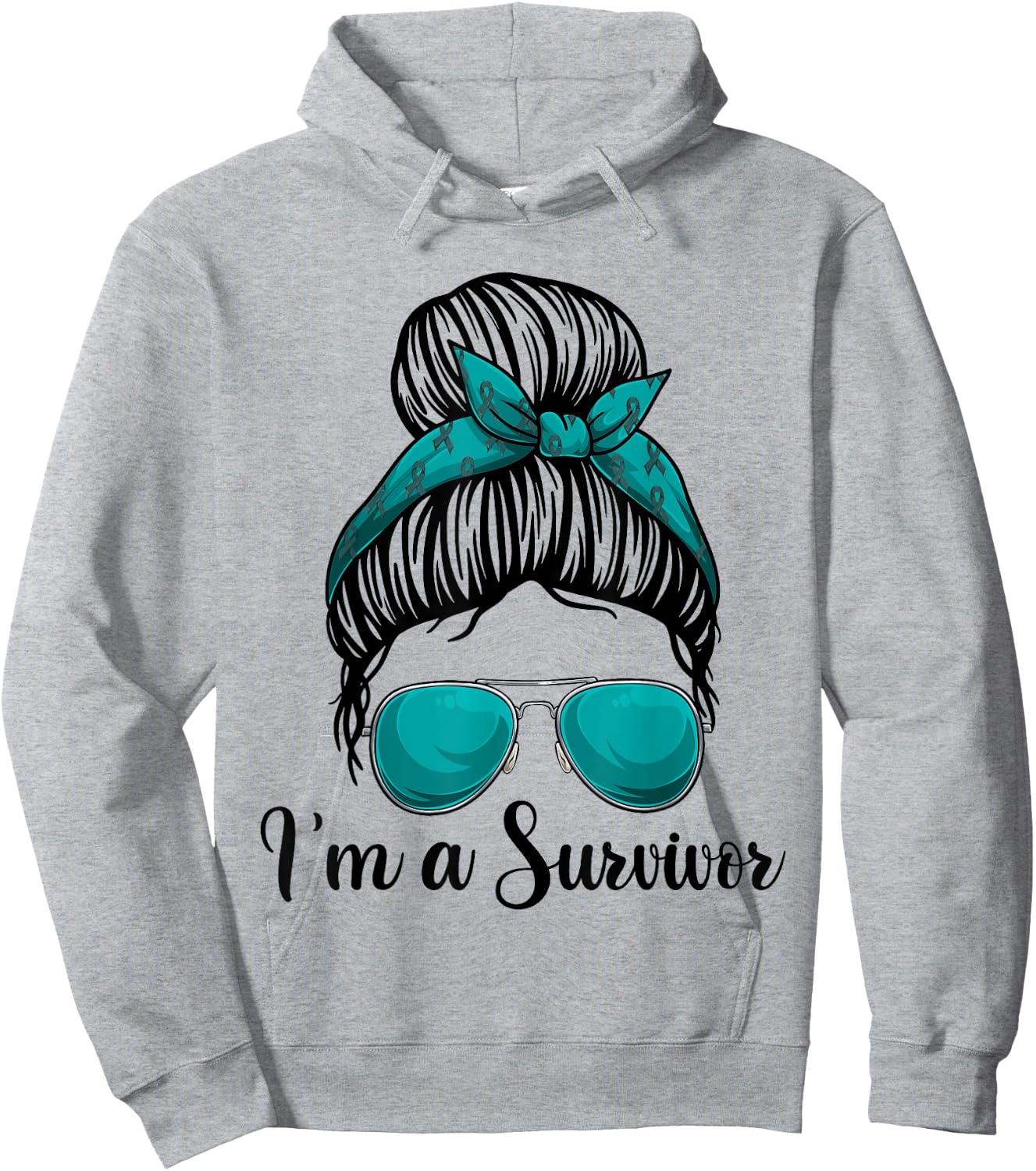 I’m A Survivor Messy Bun Shirt, Ovarian Cancer Awareness Hoodie - Hoodie | Ash