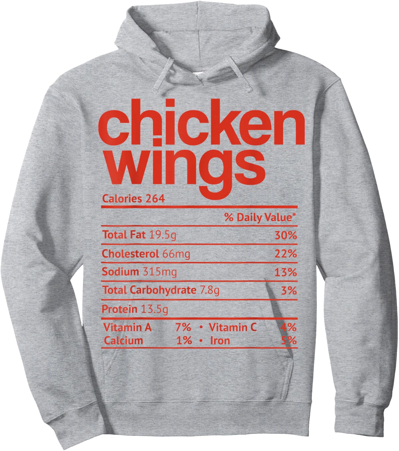 Chicken Wings Nutrition Fact Funny Thanksgiving Christmas Hoodie - Hoodie | Ash