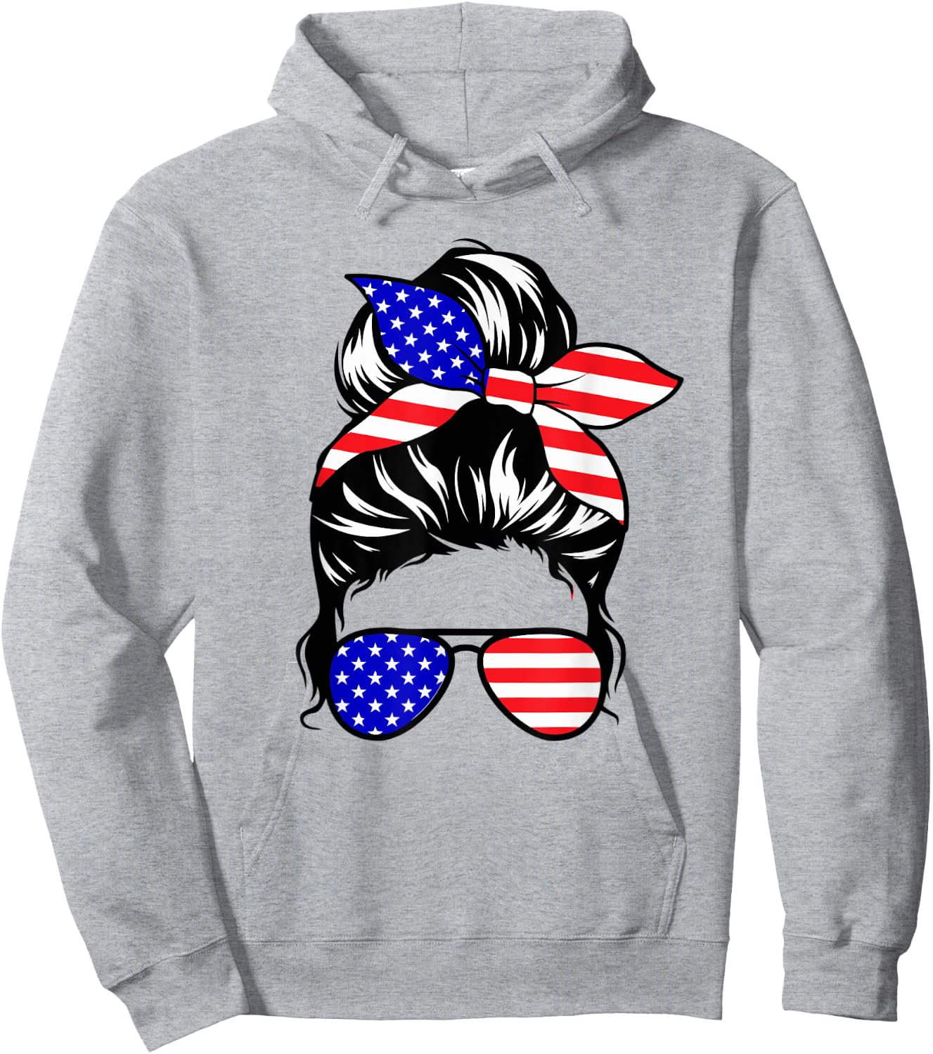 4th of July Shirt Daughter Messy Bun Cute American USA Girls Hoodie - Hoodie | Ash