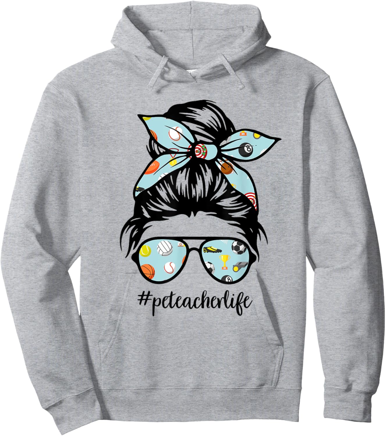 Pe Teacher Messy Bun Life Hair Glasses Phys Ed Hoodie - Hoodie | Ash