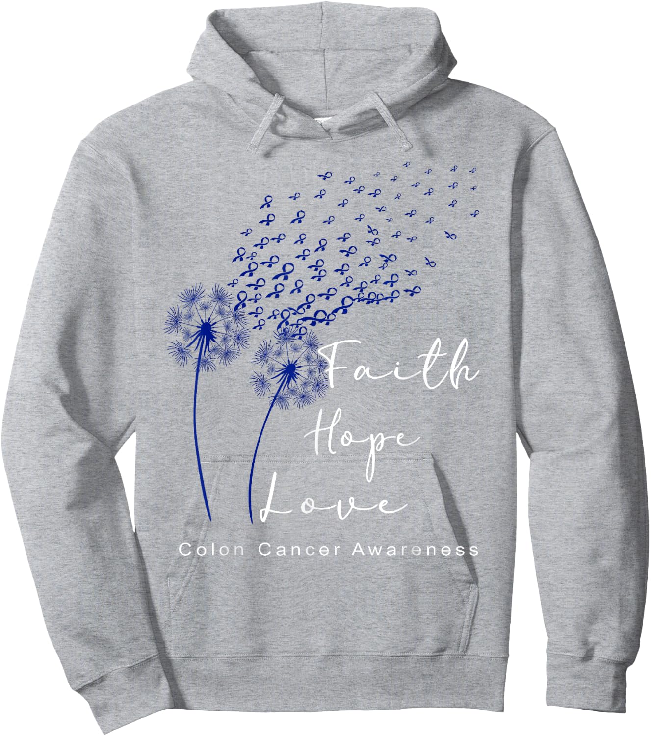 Dandelion Blue Ribbon Faith Hope Love Colon Cancer Awareness Hoodie - Hoodie | Ash