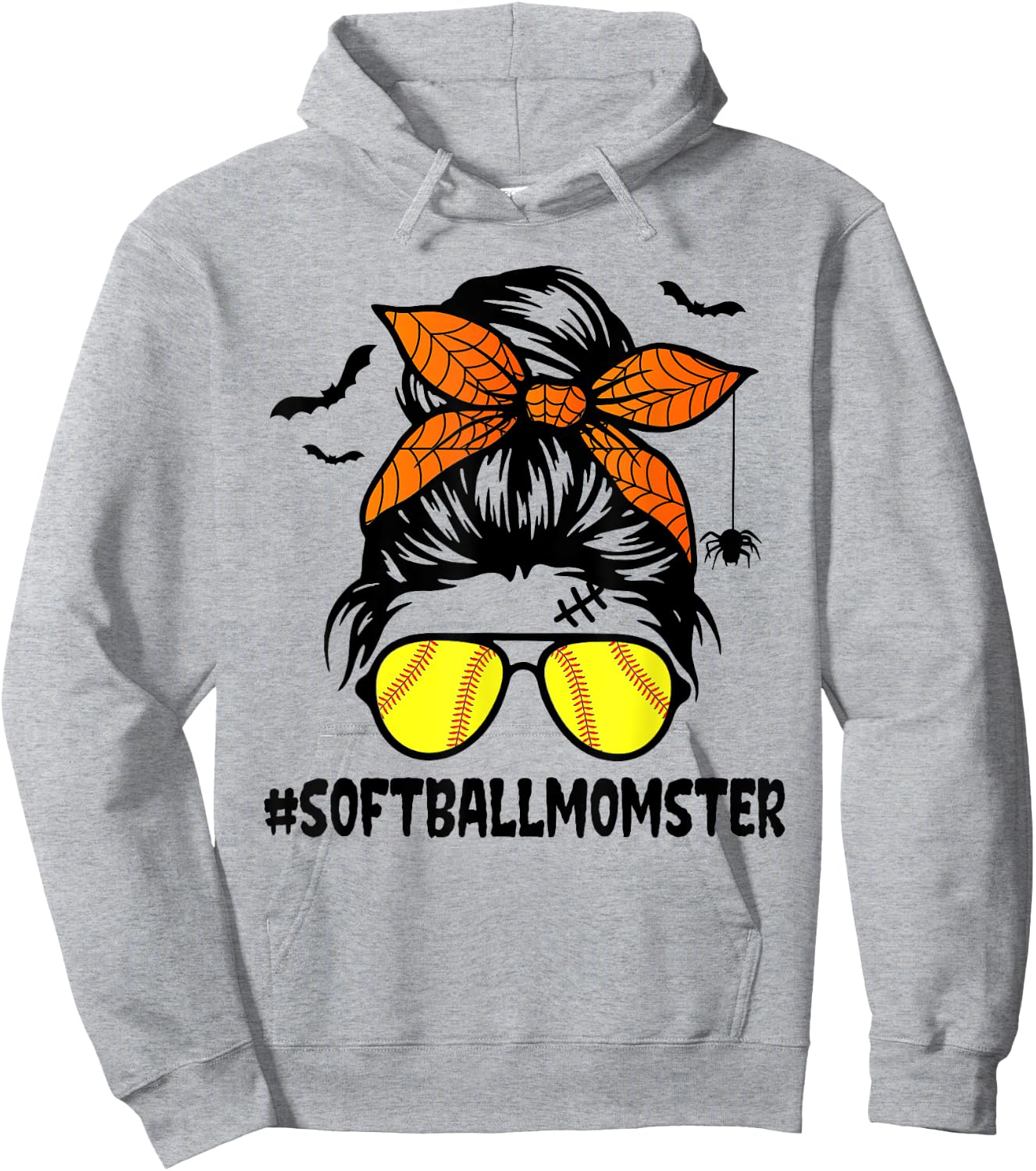 Softball Momster Shirt Halloween Mom Messy Bun Hoodie - Hoodie | Ash