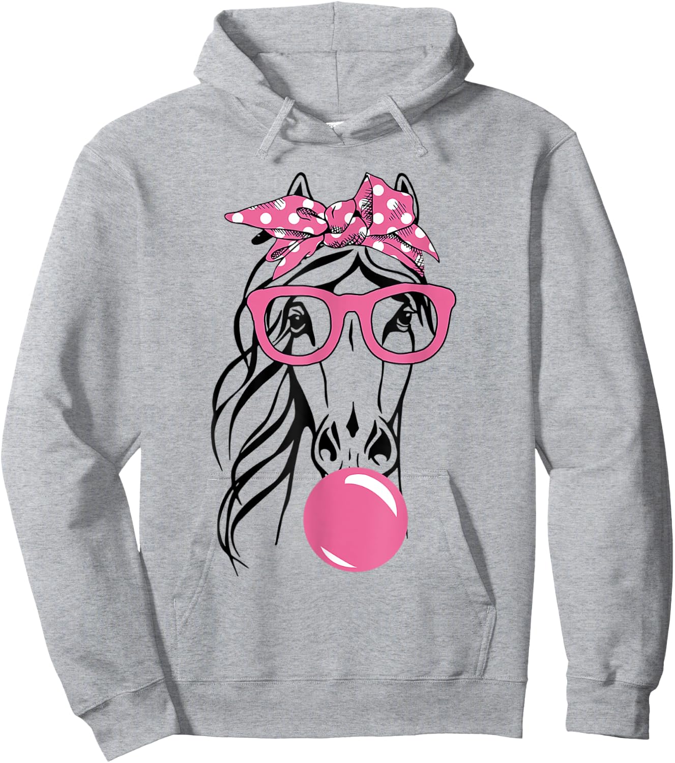Cute Women Girl Horse With Bandana Headband and Glasses Hoodie - Hoodie | Ash