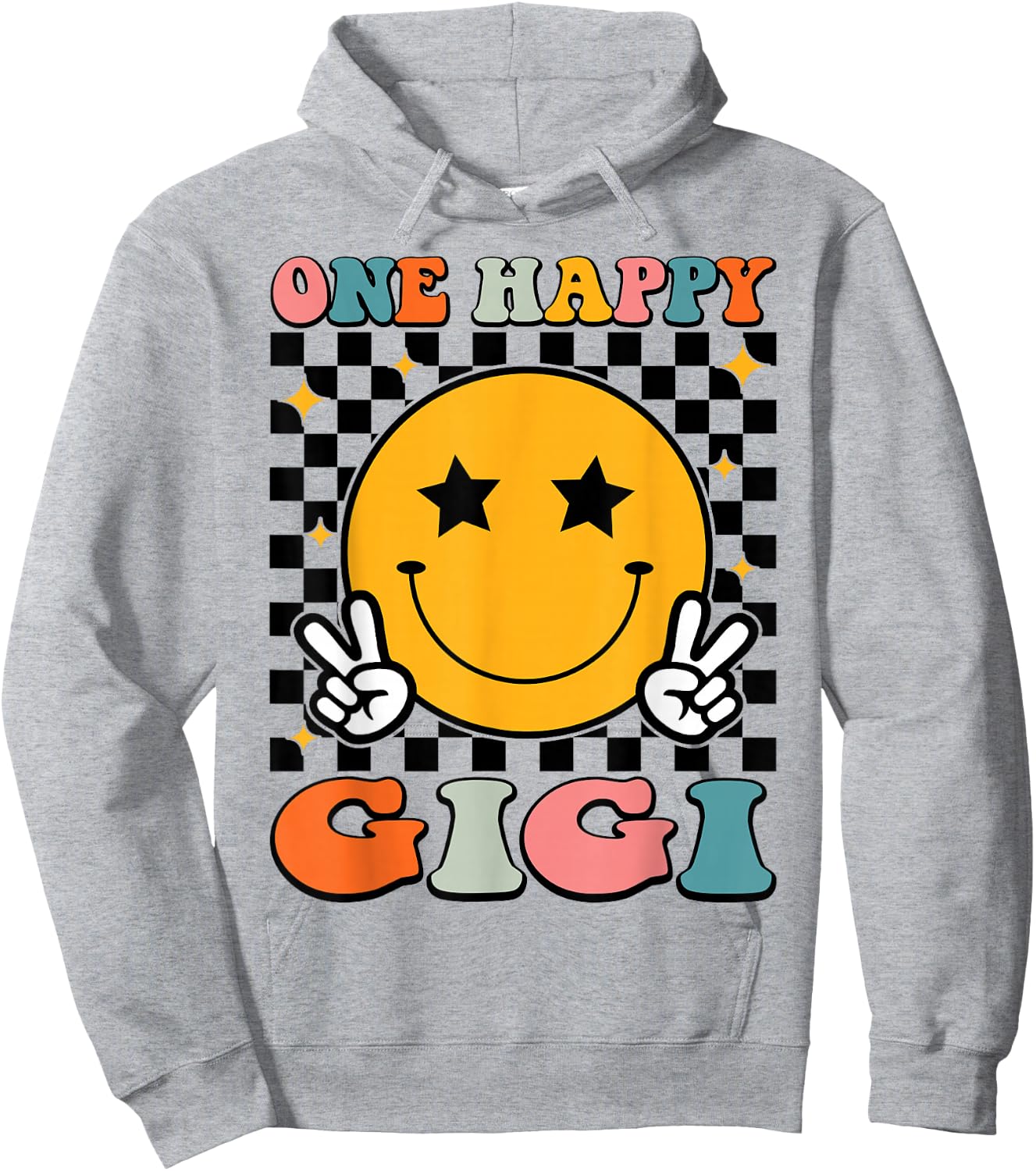 One Happy Gigi Retro Groovy 1st Birthday Family Matching Hoodie - Hoodie | Ash
