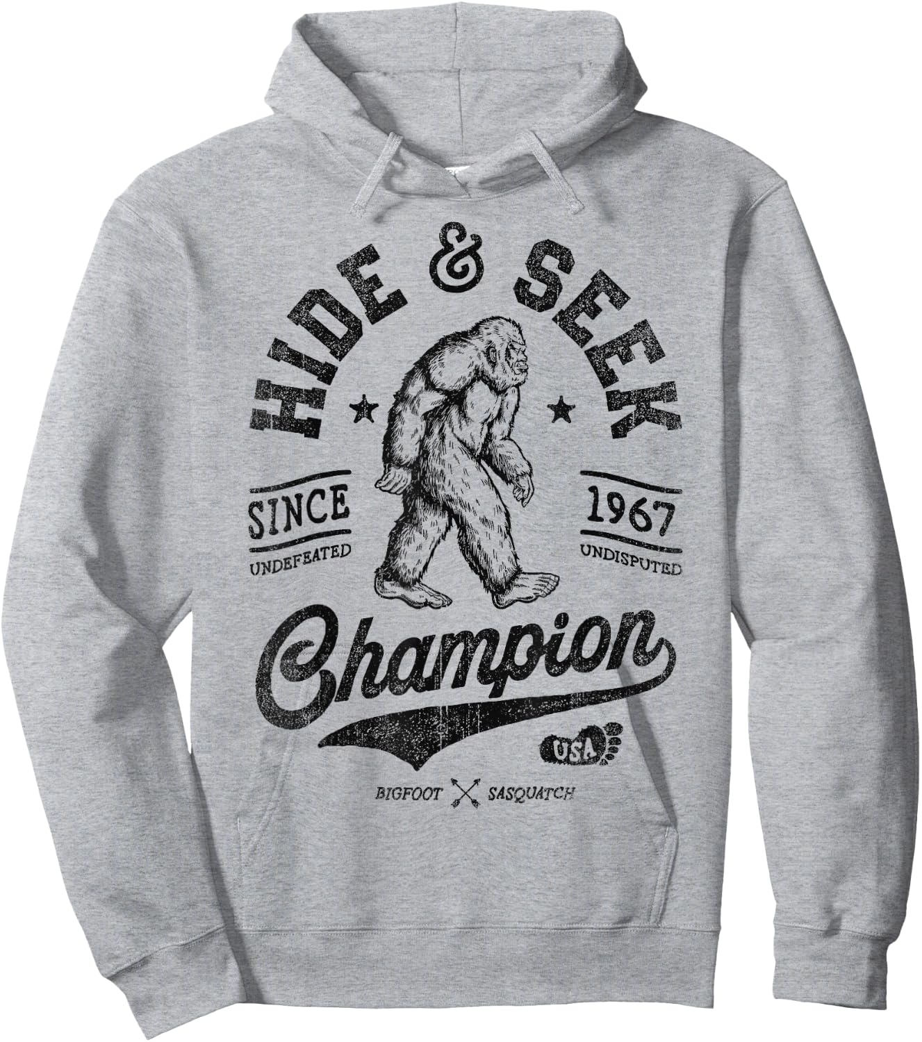 Bigfoot Hide And Seek Champion Funny Sasquatch Retro Vintage Hoodie - Hoodie | Ash