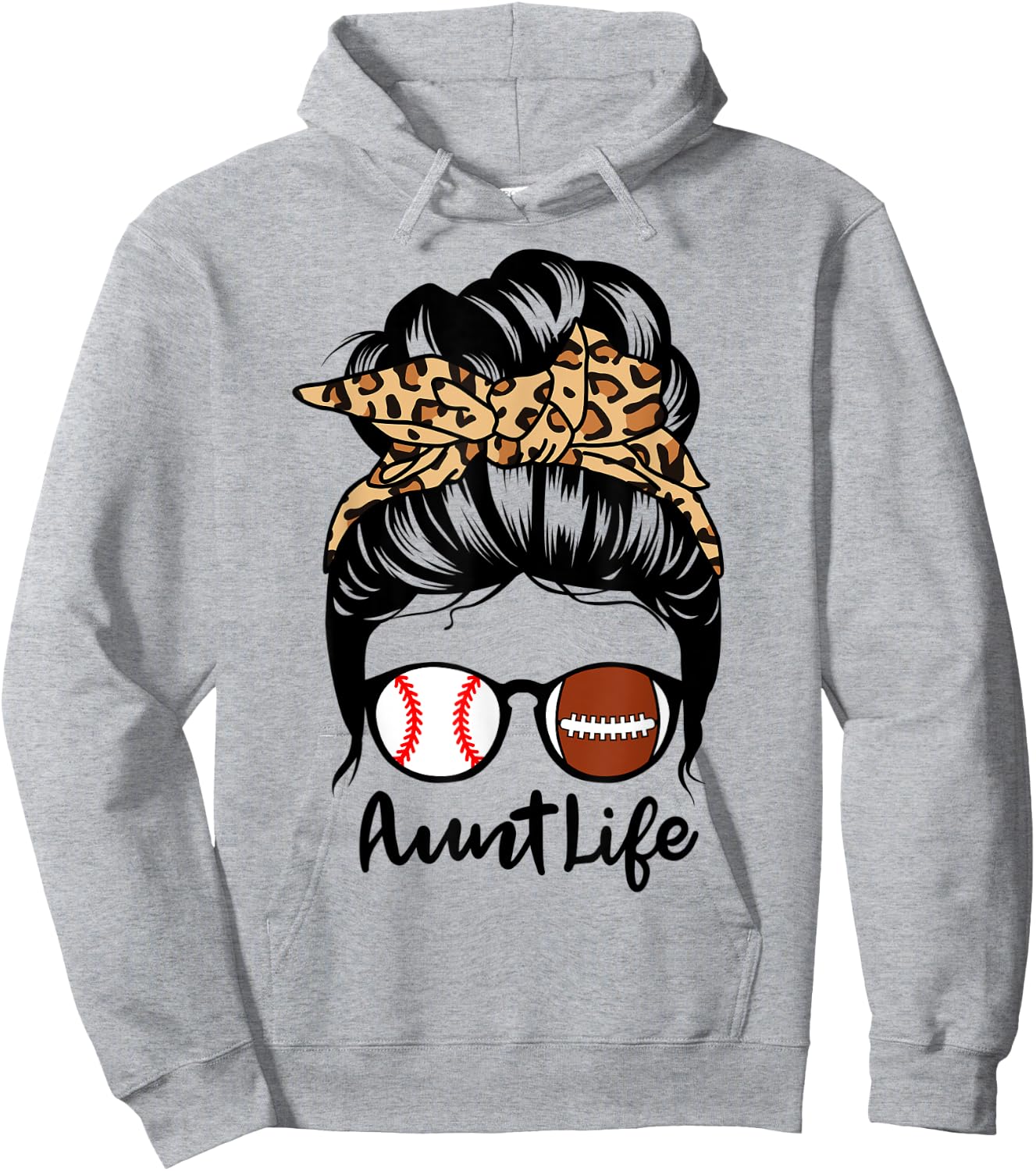 Aunt Life Messy Bun Hair Funny Football Baseball Player Aunt Hoodie - Hoodie | Ash