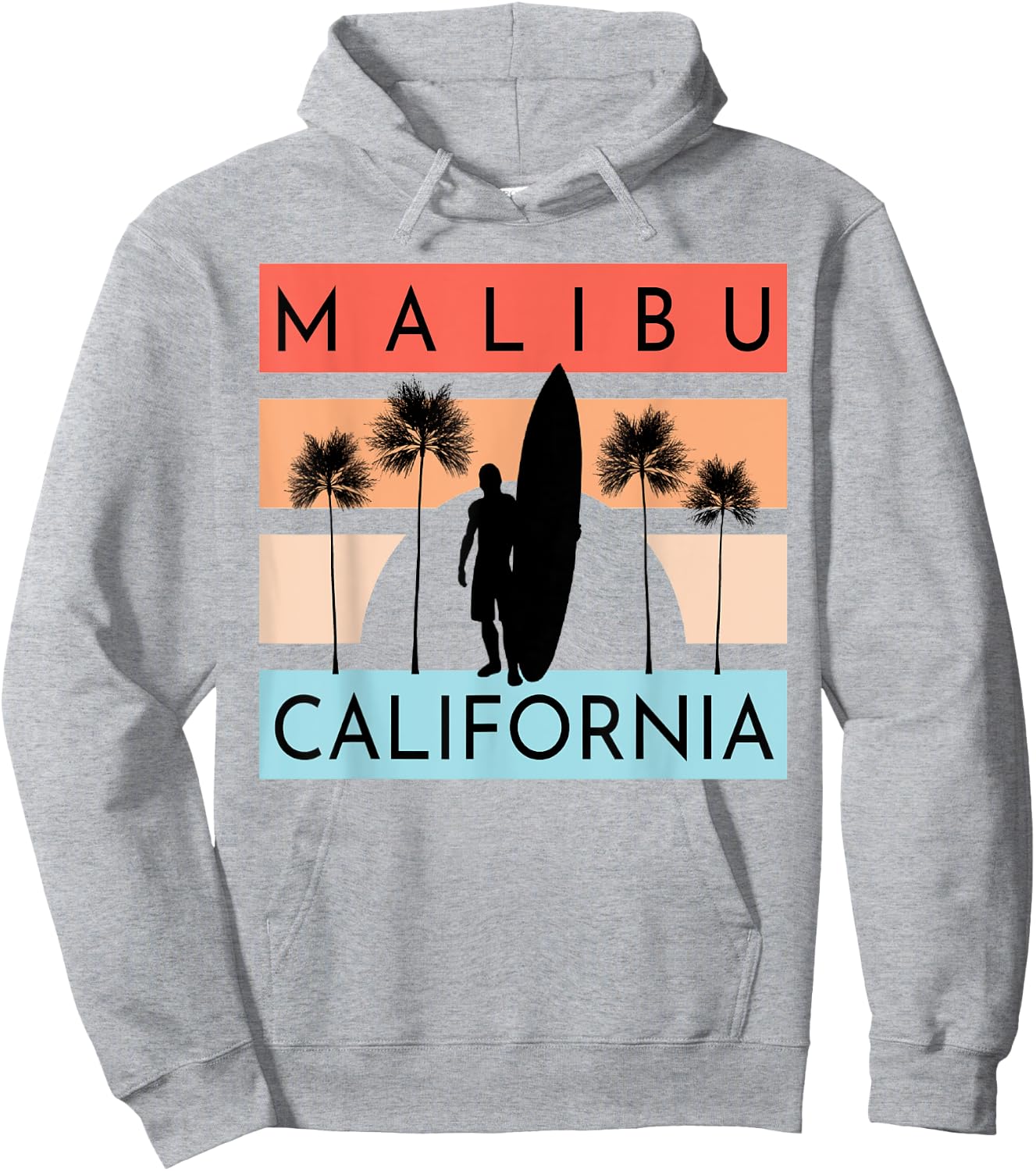 Malibu California Beach Surfing Ocean Summer Vacation Retro Men Women Kids Hoodie - Hoodie | Ash