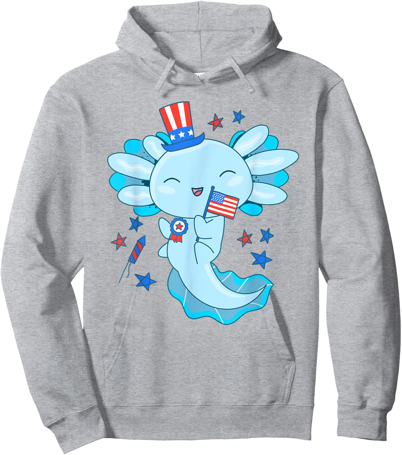 American Axolotl 4th Of July US Flag Patriotic Axolotl USA Hoodie - Hoodie | Ash