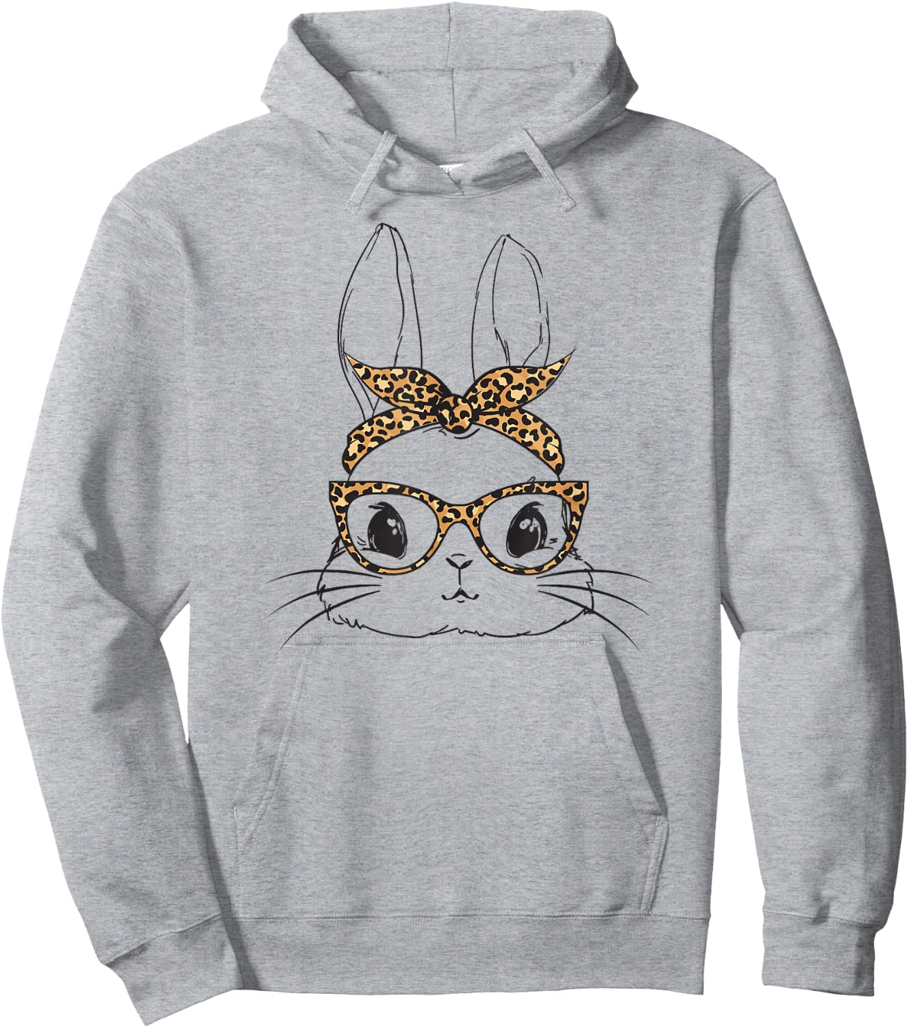 Women Easter Day Cute Bunny with Leopard Glasses Hoodie - Hoodie | Ash