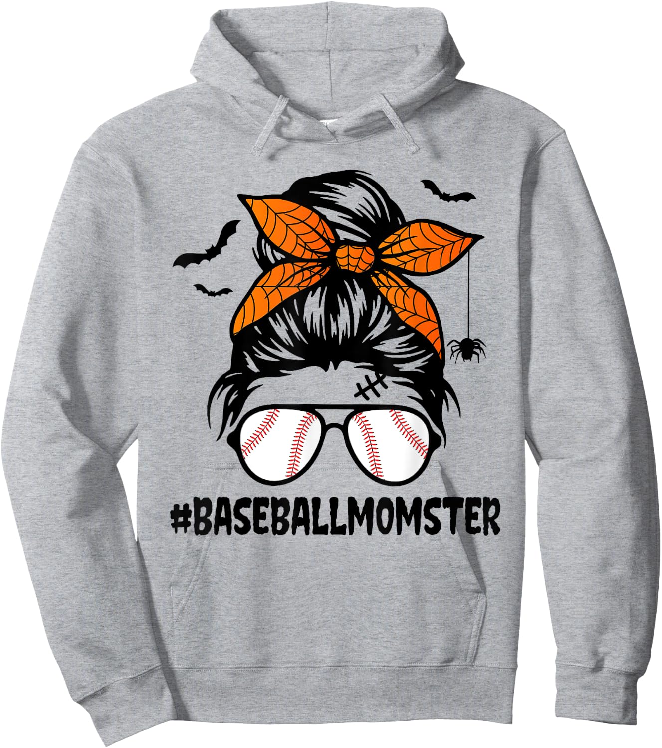 Baseball Momster Shirt Halloween Mom Messy Bun Hoodie - Hoodie | Ash