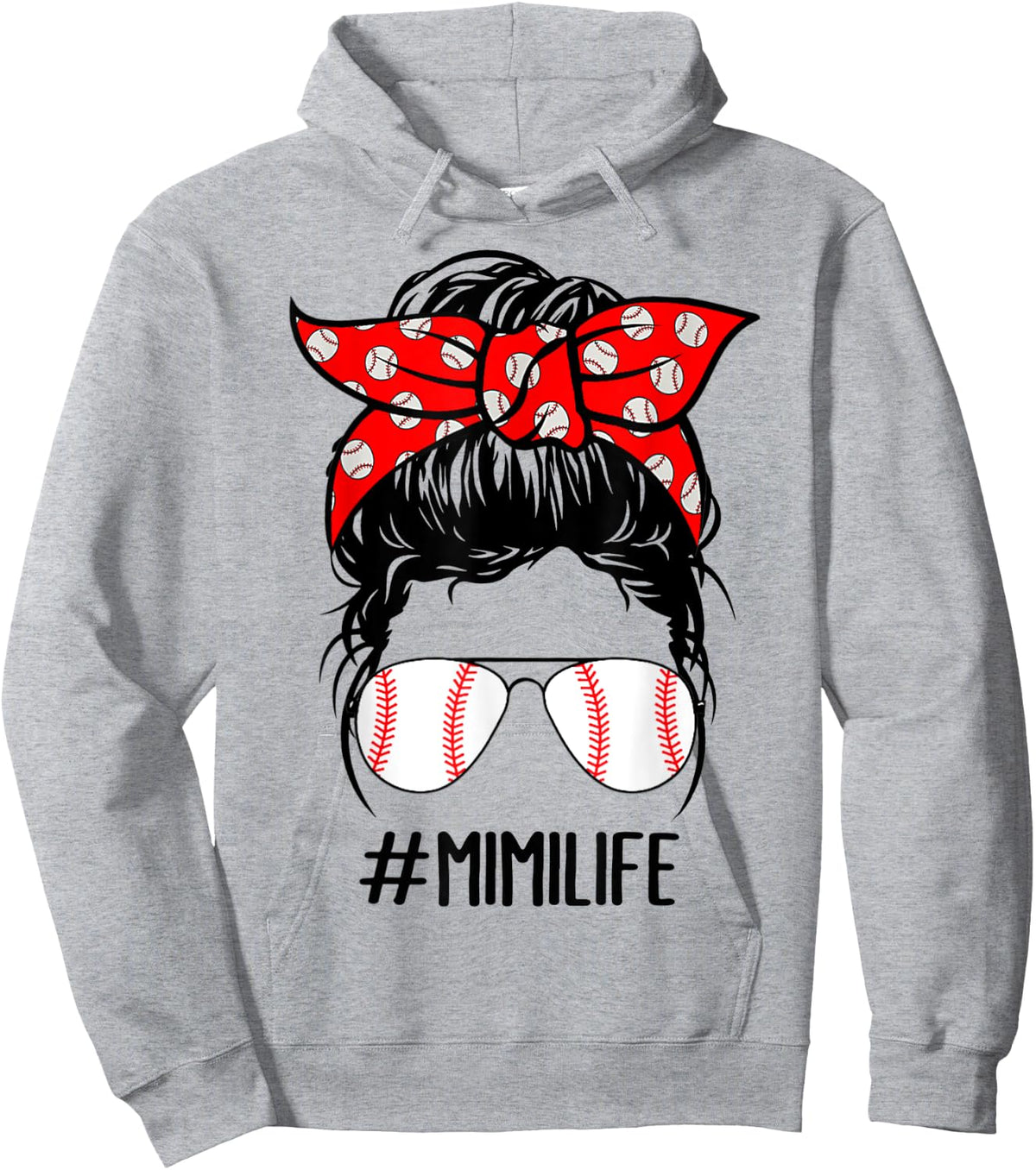 Mimi Life Baseball Softball Women Mothers Day Messy Bun Hoodie - Hoodie | Ash